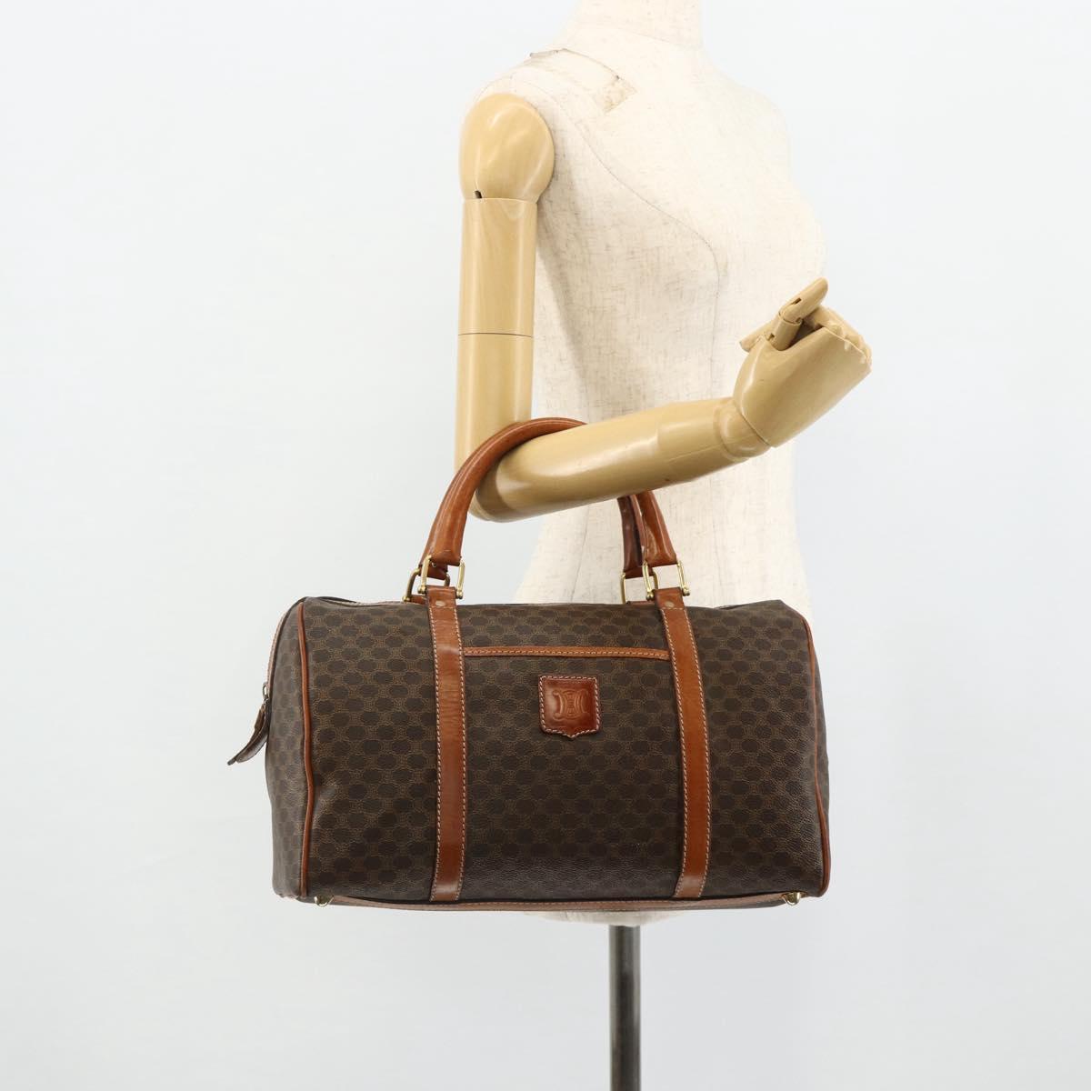 CELINE Macadam Canvas Hand Bag PVC Leather Brown Gold Auth ka4217