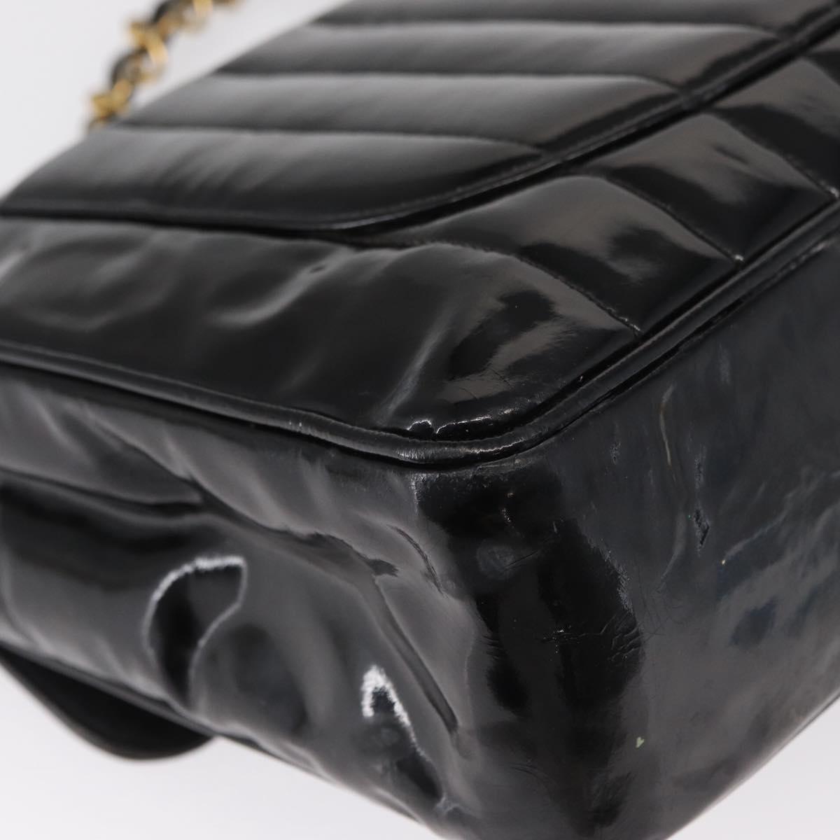 CHANEL Mademoiselle Chain Shoulder Bag Enamel Black Gold CC Auth ka422