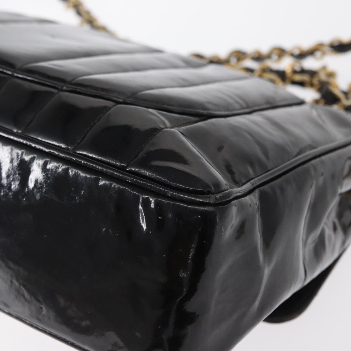 CHANEL Mademoiselle Chain Shoulder Bag Enamel Black Gold CC Auth ka422