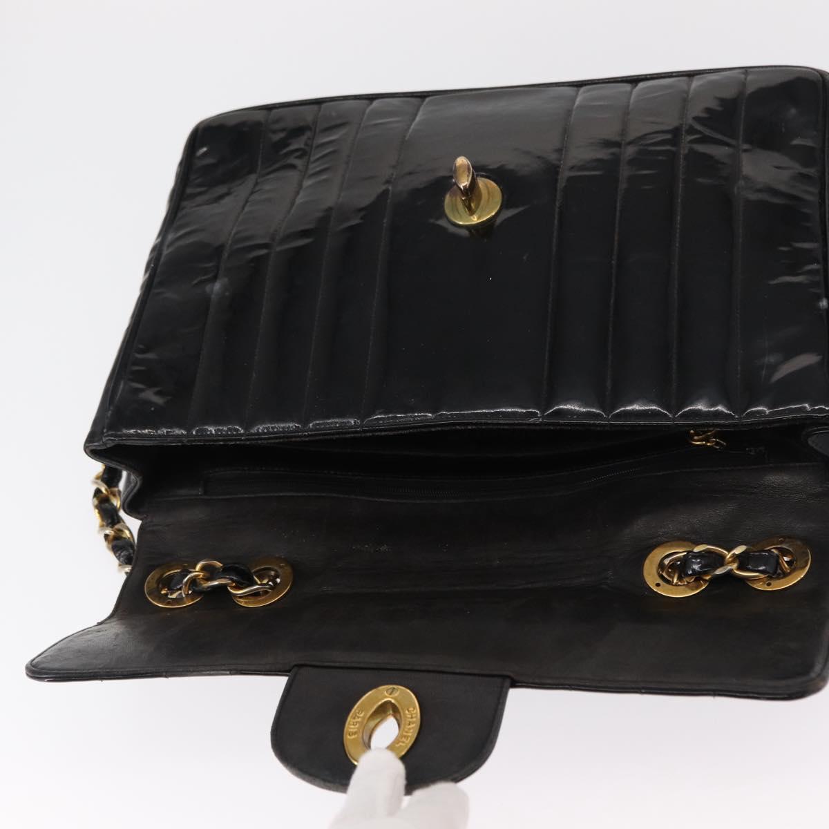 CHANEL Mademoiselle Chain Shoulder Bag Enamel Black Gold CC Auth ka422