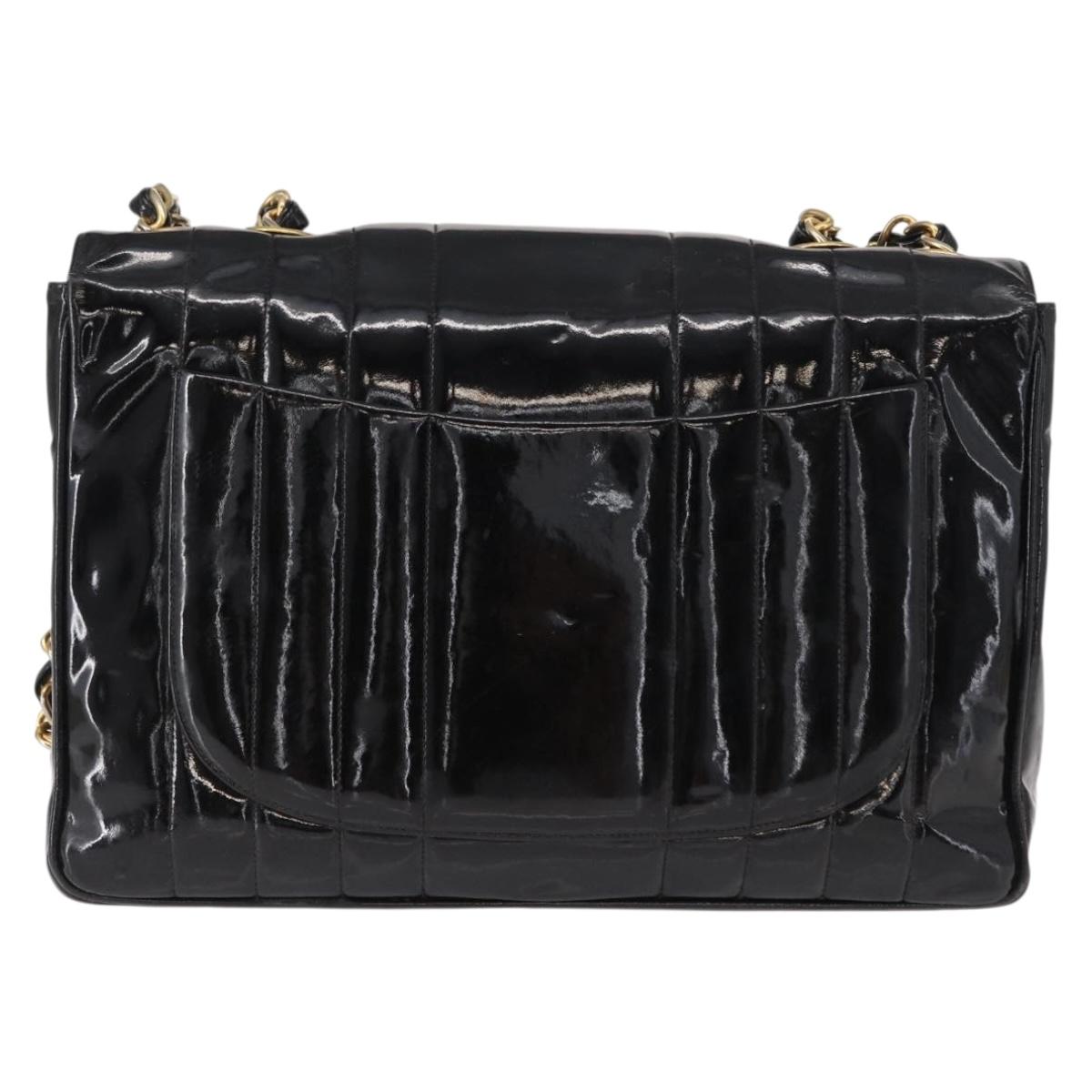 CHANEL Mademoiselle Chain Shoulder Bag Enamel Black Gold CC Auth ka422