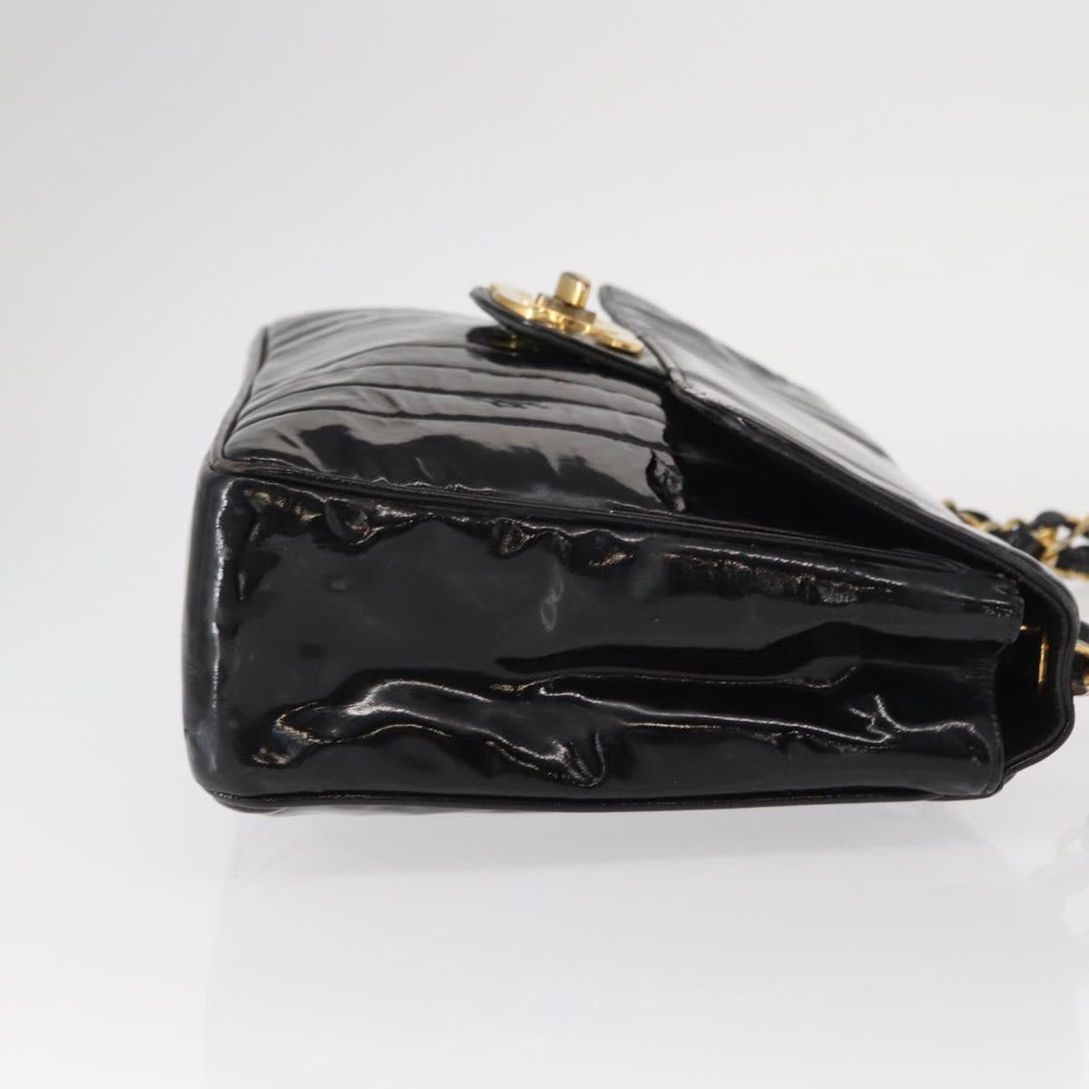CHANEL Mademoiselle Chain Shoulder Bag Enamel Black Gold CC Auth ka422