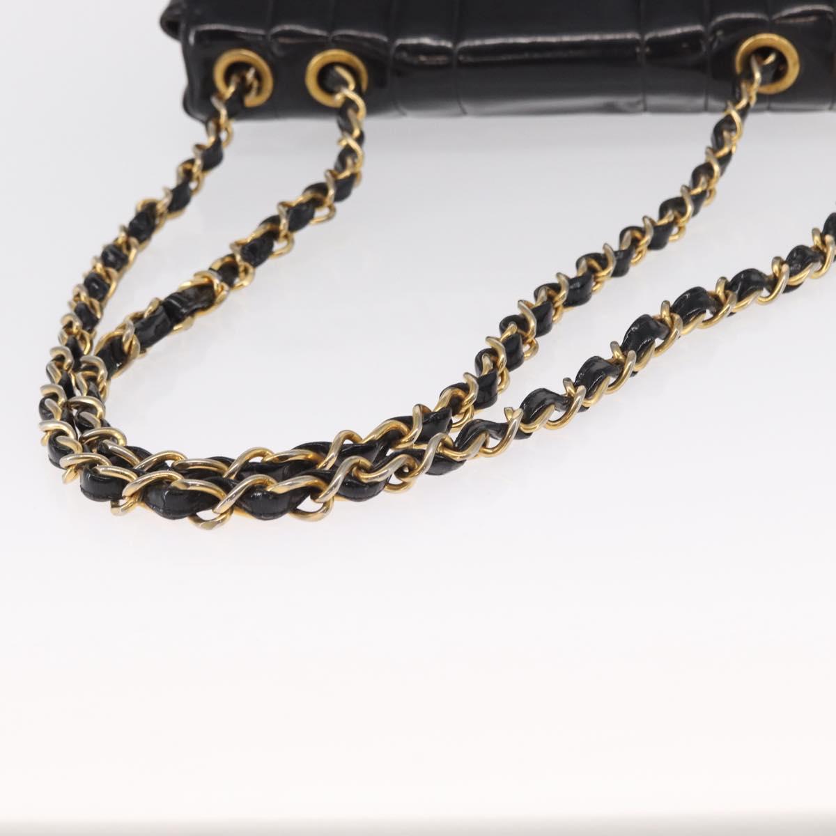 CHANEL Mademoiselle Chain Shoulder Bag Enamel Black Gold CC Auth ka422