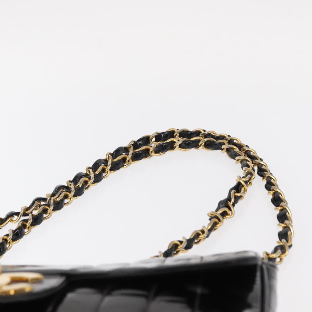 CHANEL Mademoiselle Chain Shoulder Bag Enamel Black Gold CC Auth ka422