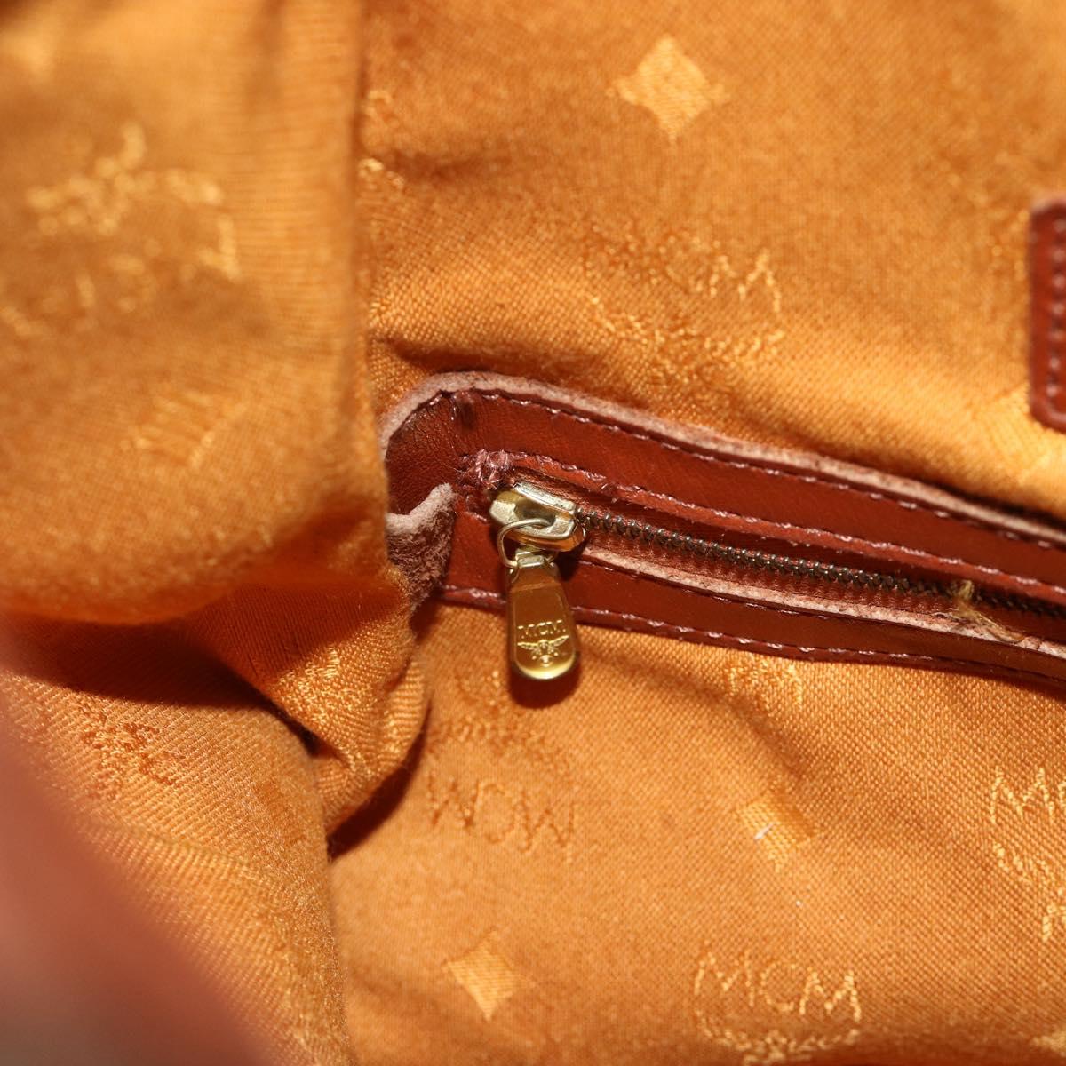 MCM Vicetos Logogram Drawstring Bag Bag PVC Leather Brown Gold Auth ka4224A