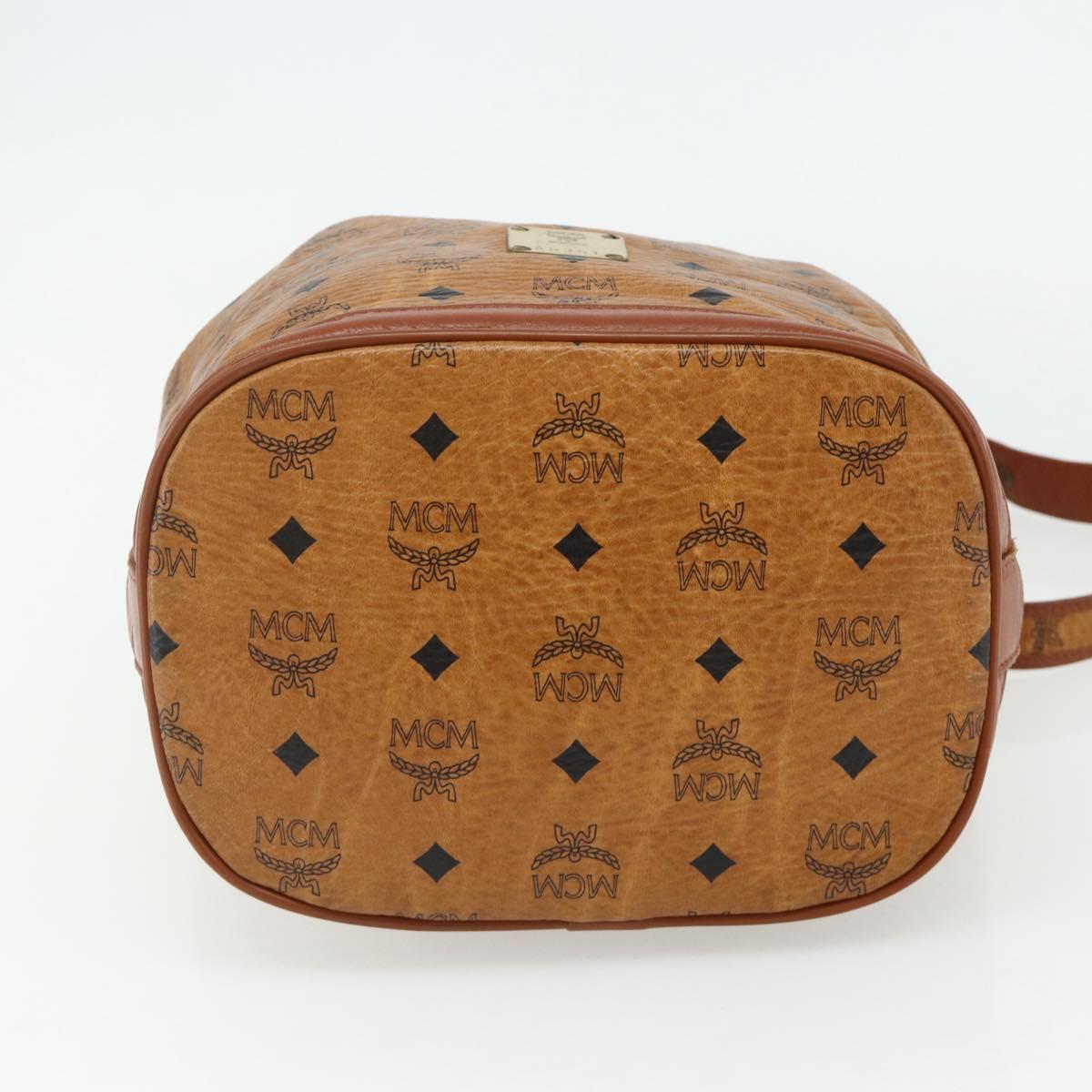MCM Vicetos Logogram Drawstring Bag Bag PVC Leather Brown Gold Auth ka4224A