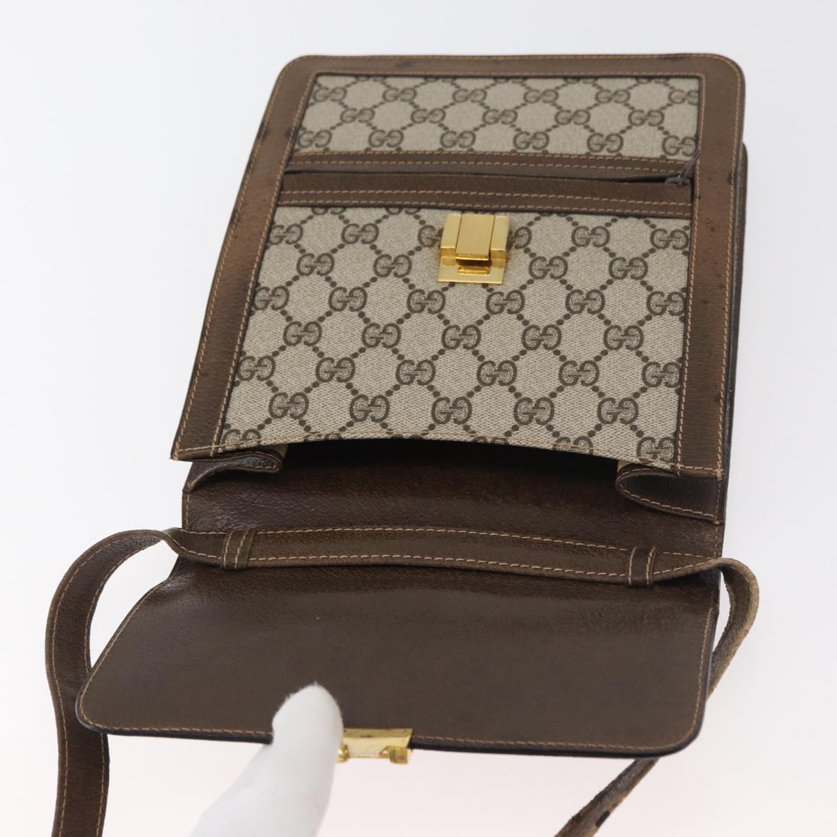 GUCCI GG Supreme Web Sherry Line Shoulder Bag PVC Beige Gold Red Auth ka4225