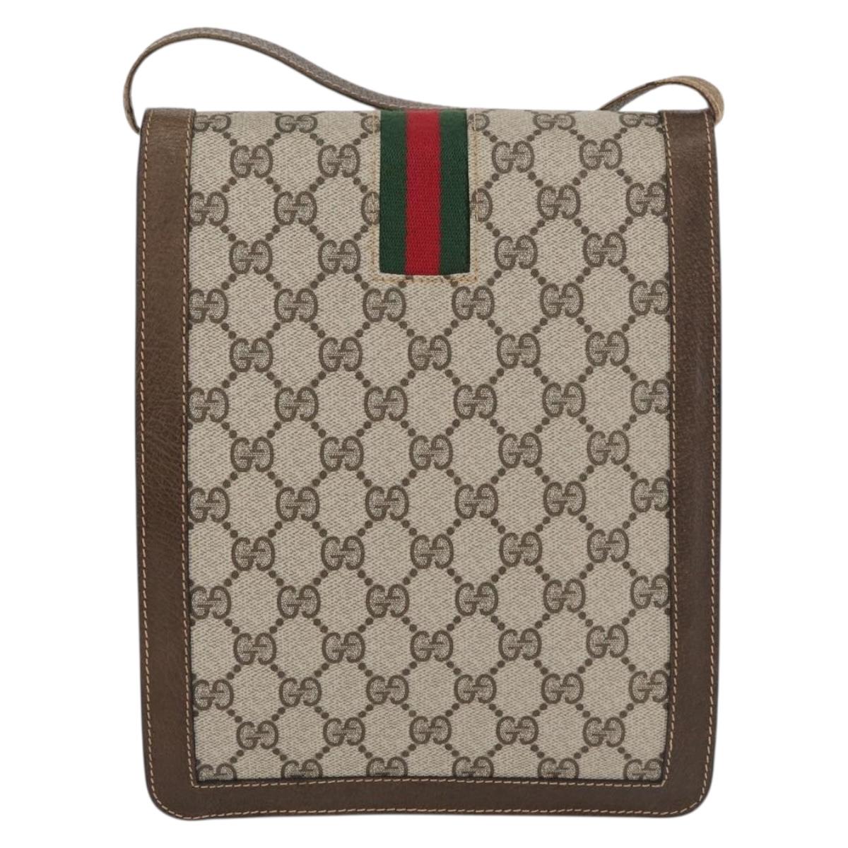 GUCCI GG Supreme Web Sherry Line Shoulder Bag PVC Beige Gold Red Auth ka4225