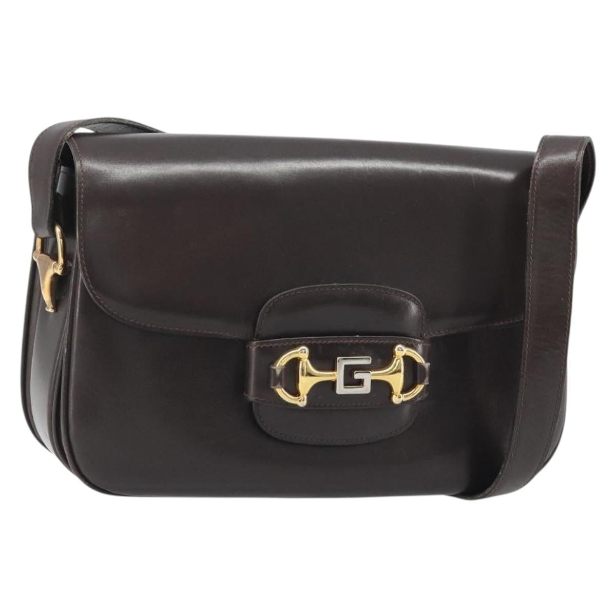 GUCCI Shoulder Bag Leather Brown Gold Auth ka4228