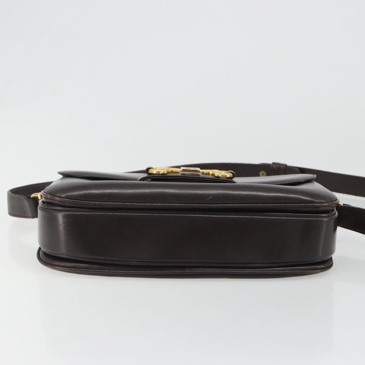 GUCCI Shoulder Bag Leather Brown Gold Auth ka4228
