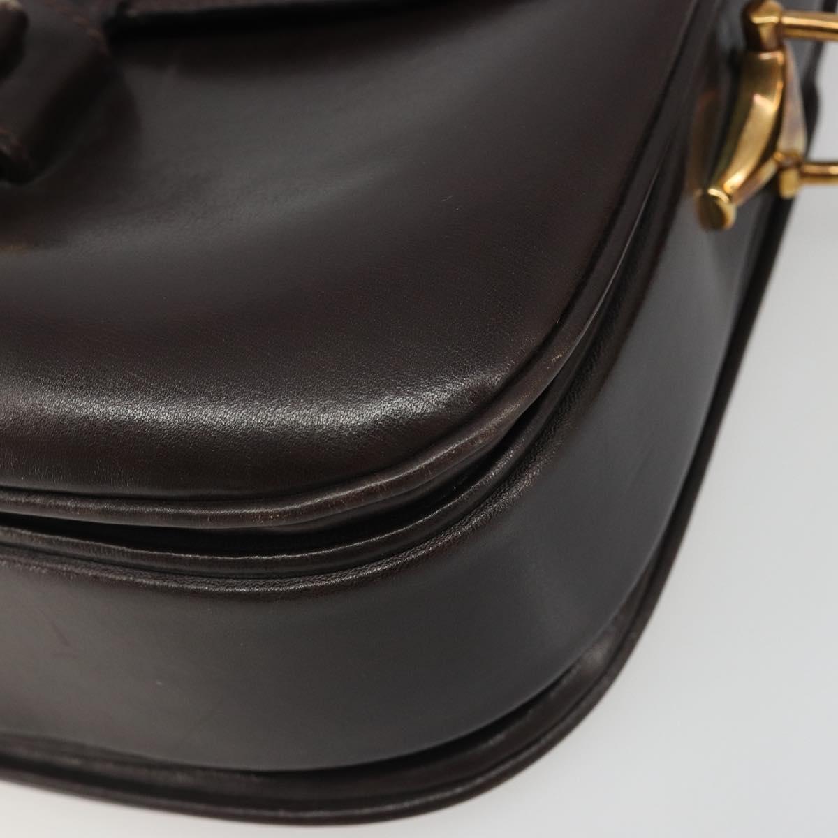 GUCCI Shoulder Bag Leather Brown Gold Auth ka4228