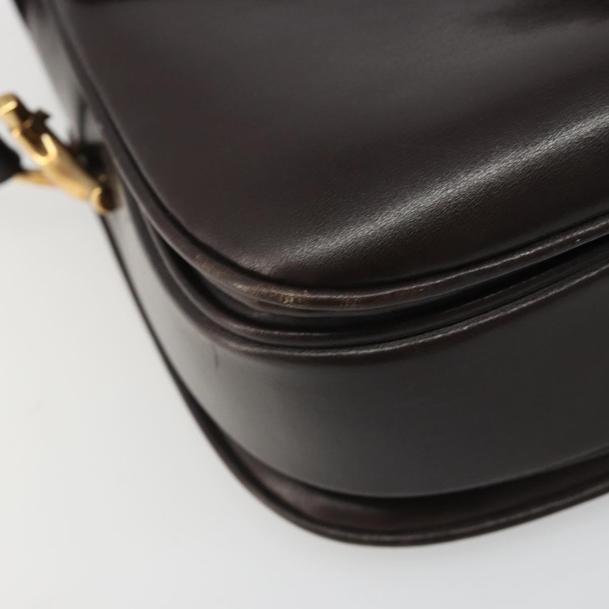 GUCCI Shoulder Bag Leather Brown Gold Auth ka4228