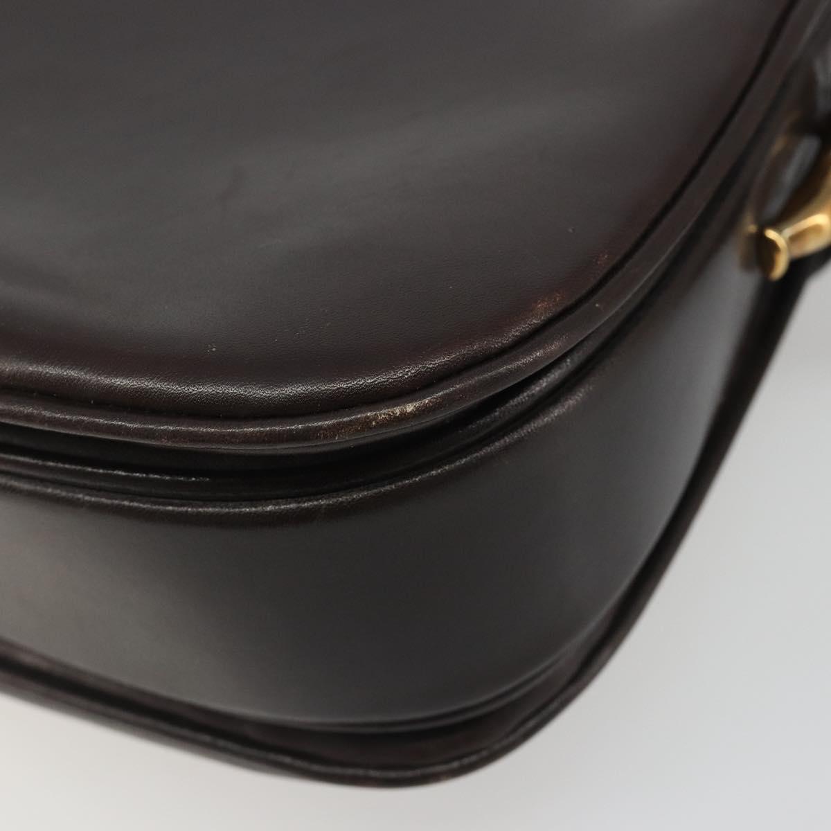 GUCCI Shoulder Bag Leather Brown Gold Auth ka4228