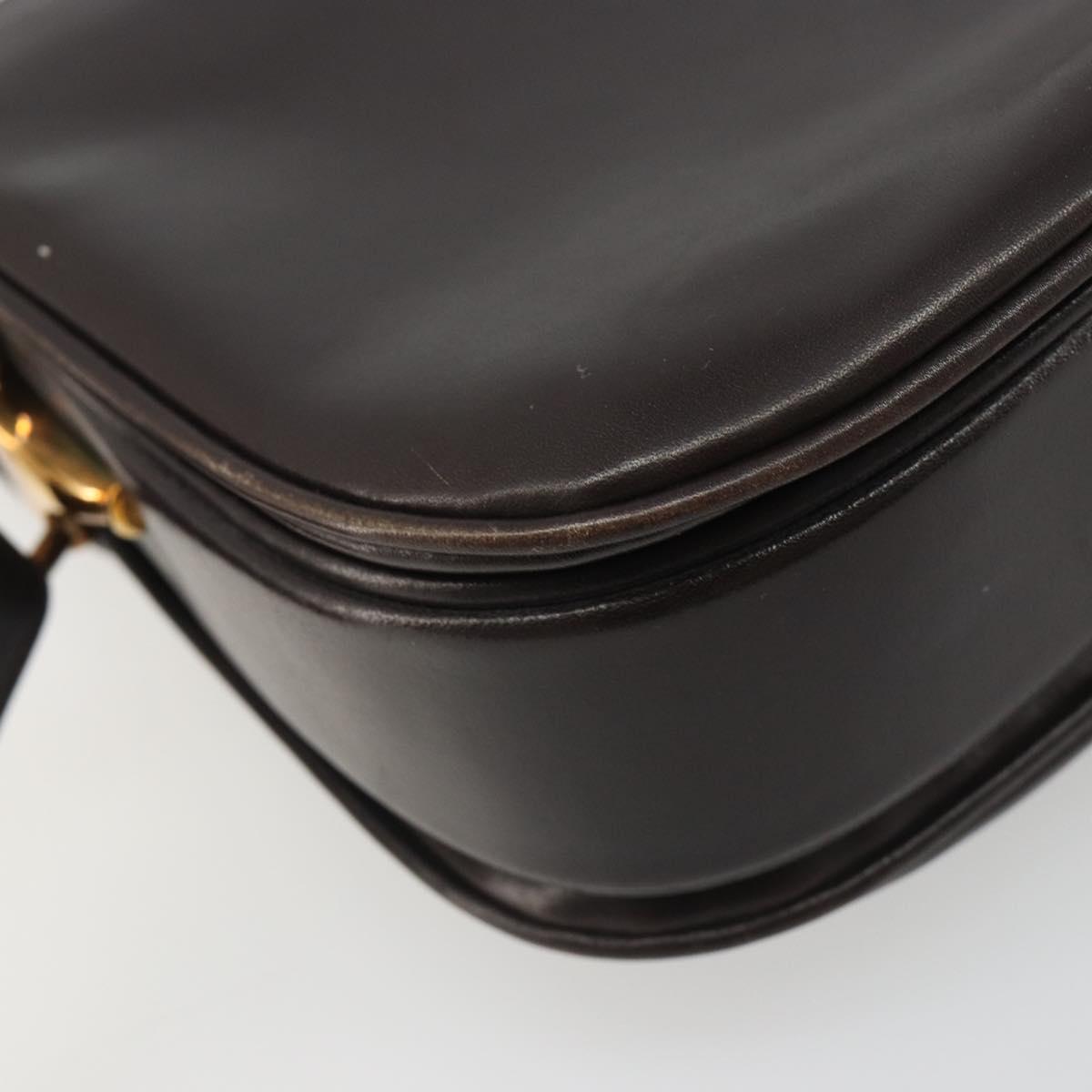 GUCCI Shoulder Bag Leather Brown Gold Auth ka4228