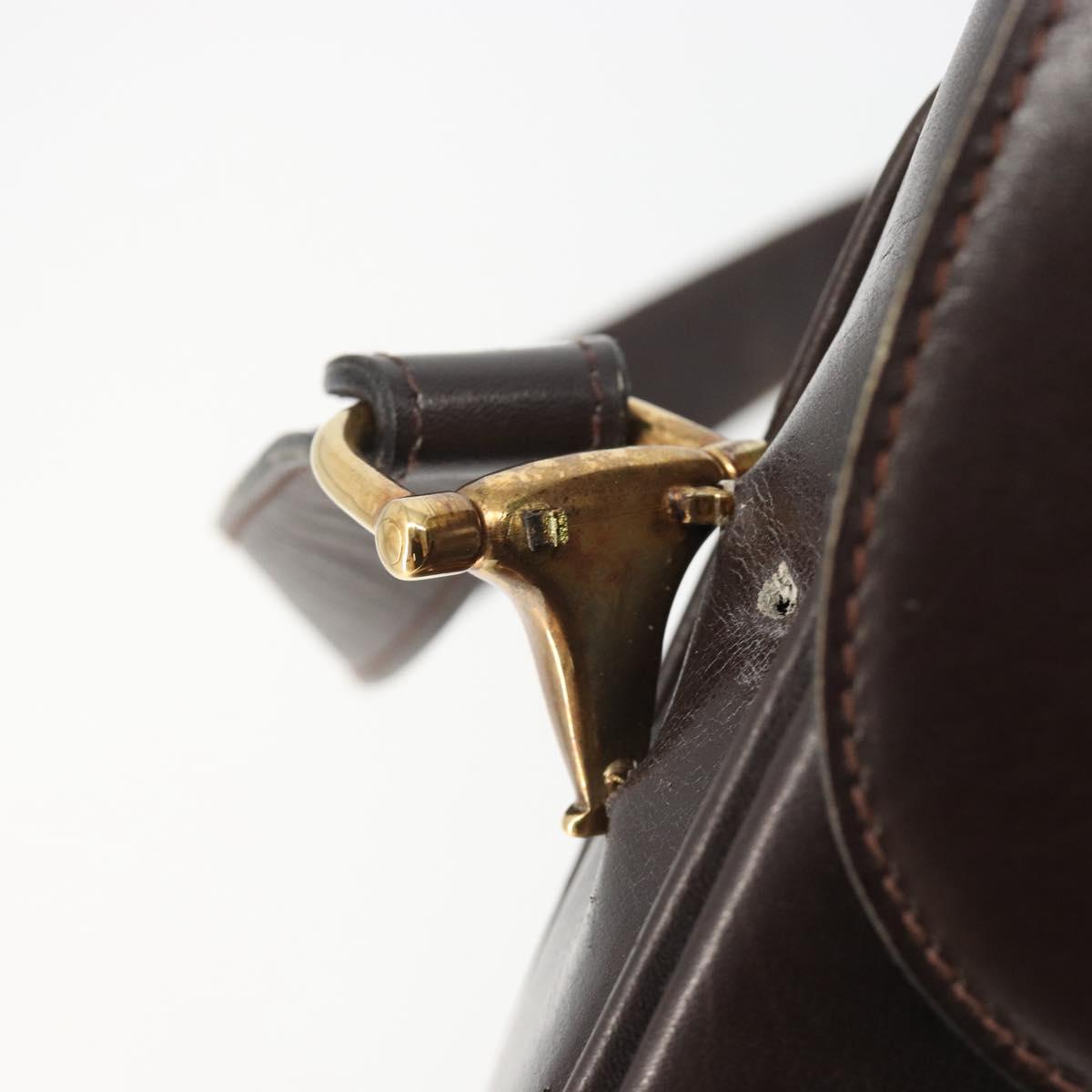 GUCCI Shoulder Bag Leather Brown Gold Auth ka4228