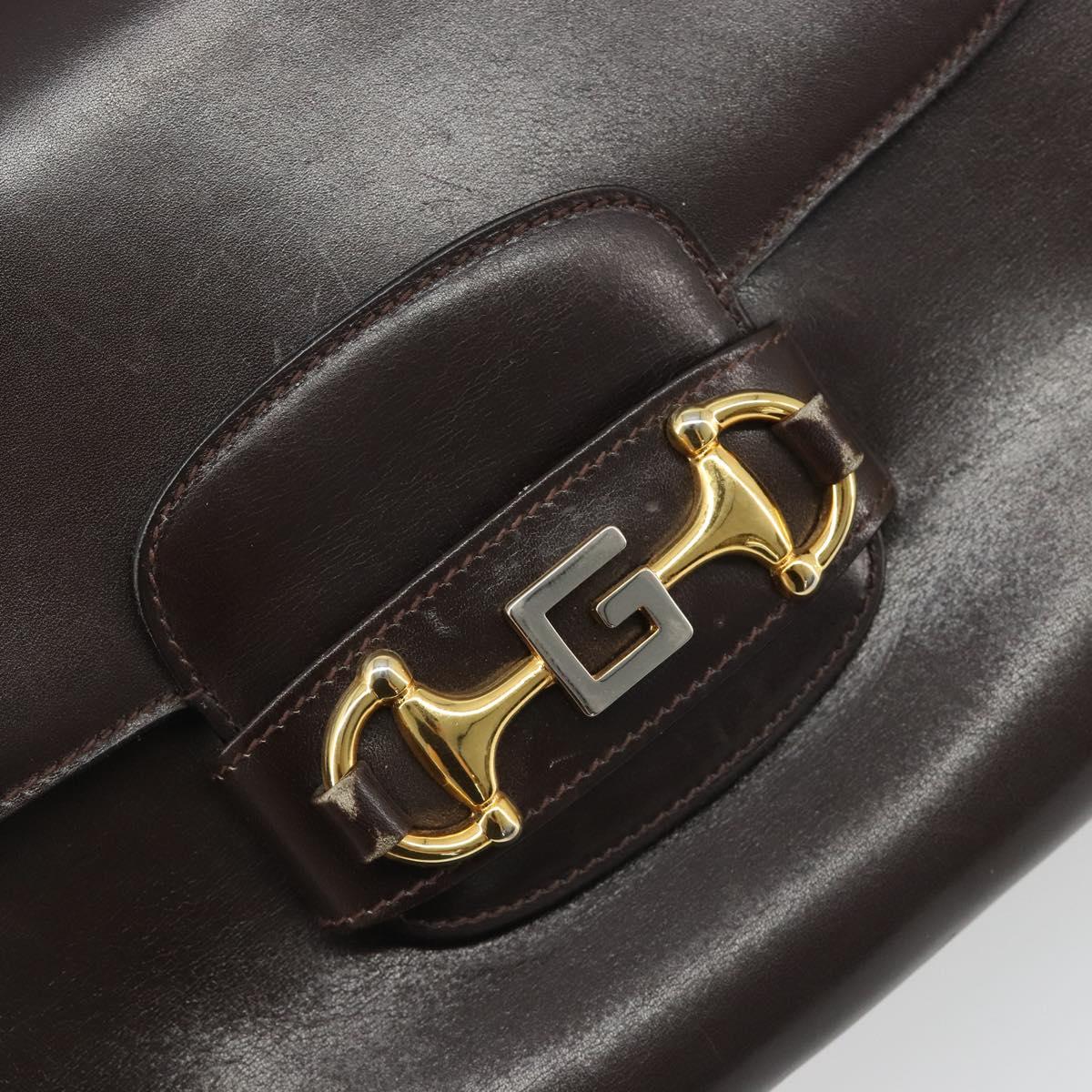 GUCCI Shoulder Bag Leather Brown Gold Auth ka4228