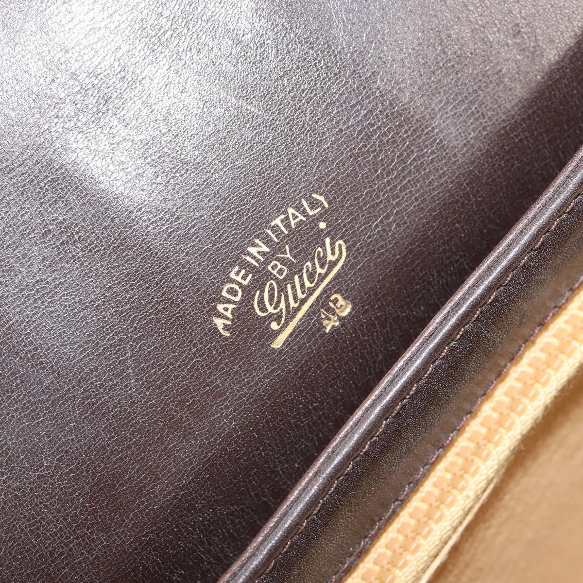 GUCCI Shoulder Bag Leather Brown Gold Auth ka4228