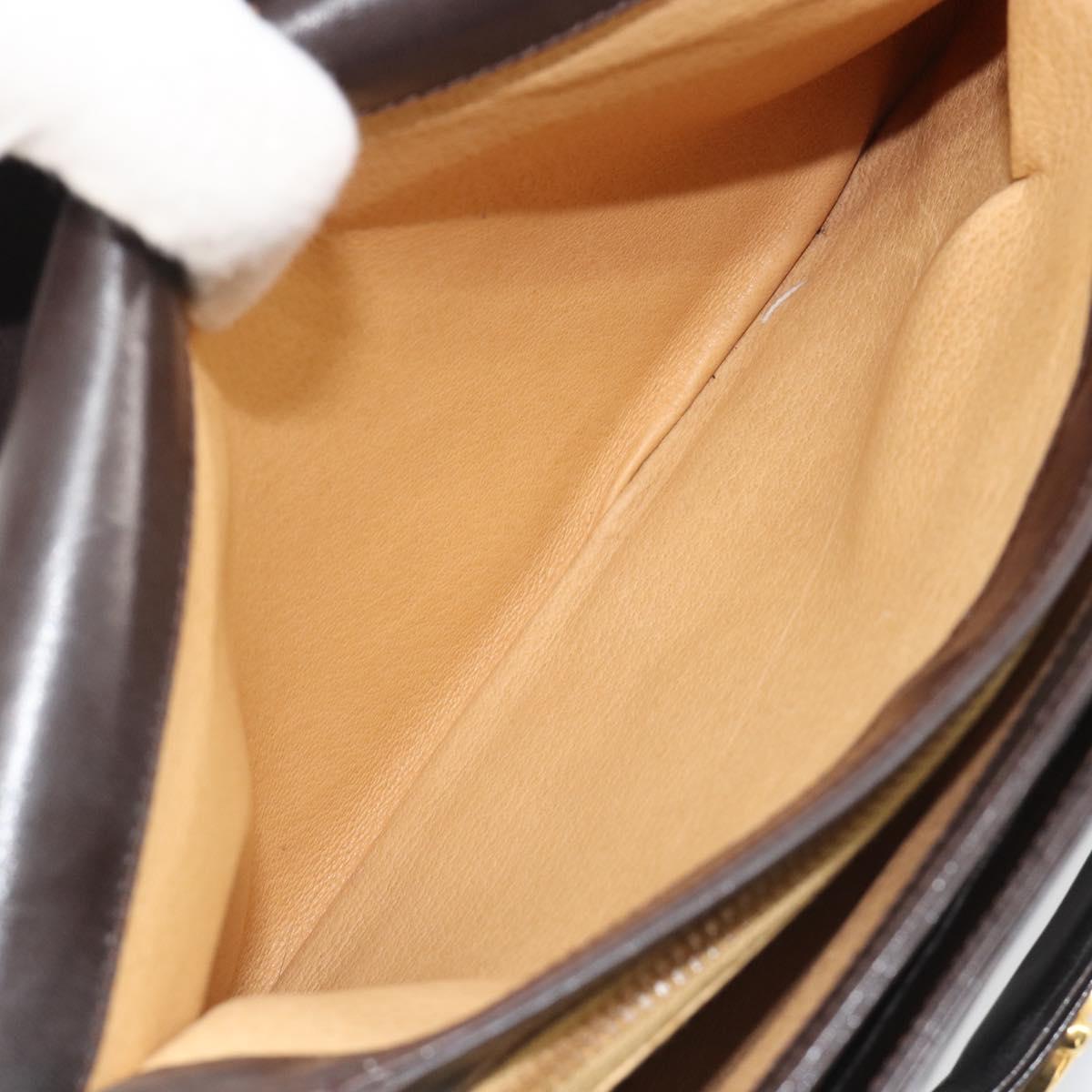 GUCCI Shoulder Bag Leather Brown Gold Auth ka4228