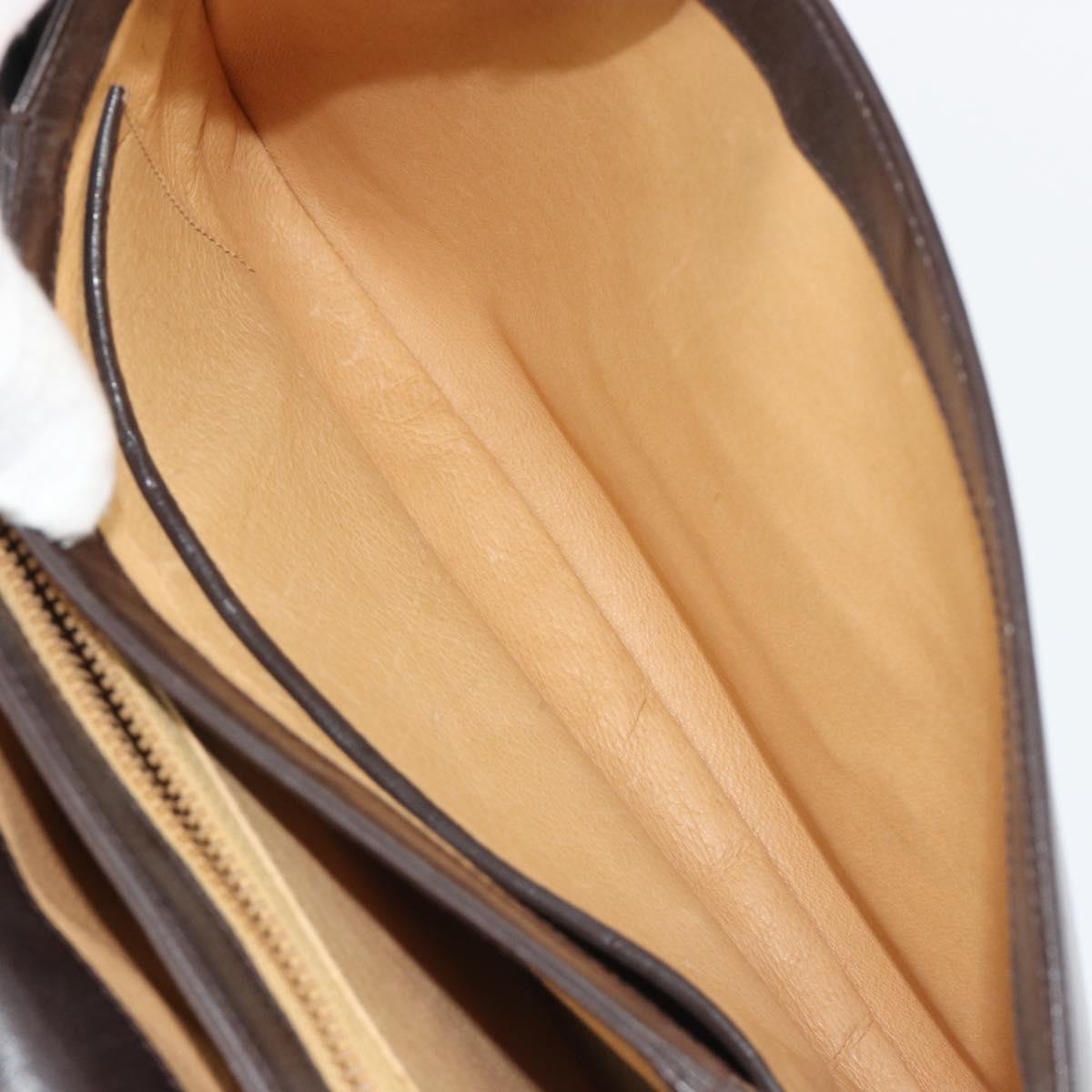 GUCCI Shoulder Bag Leather Brown Gold Auth ka4228