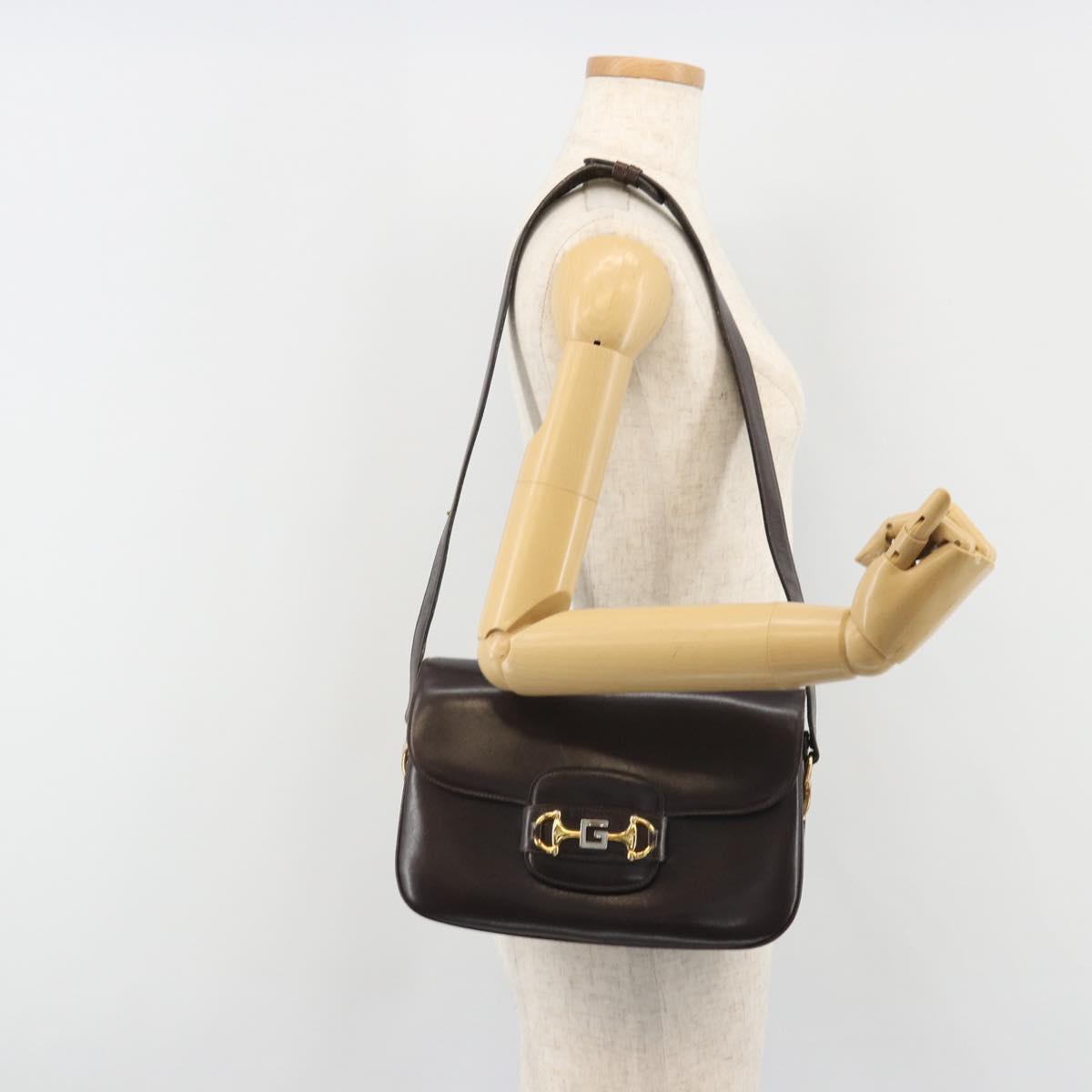 GUCCI Shoulder Bag Leather Brown Gold Auth ka4228