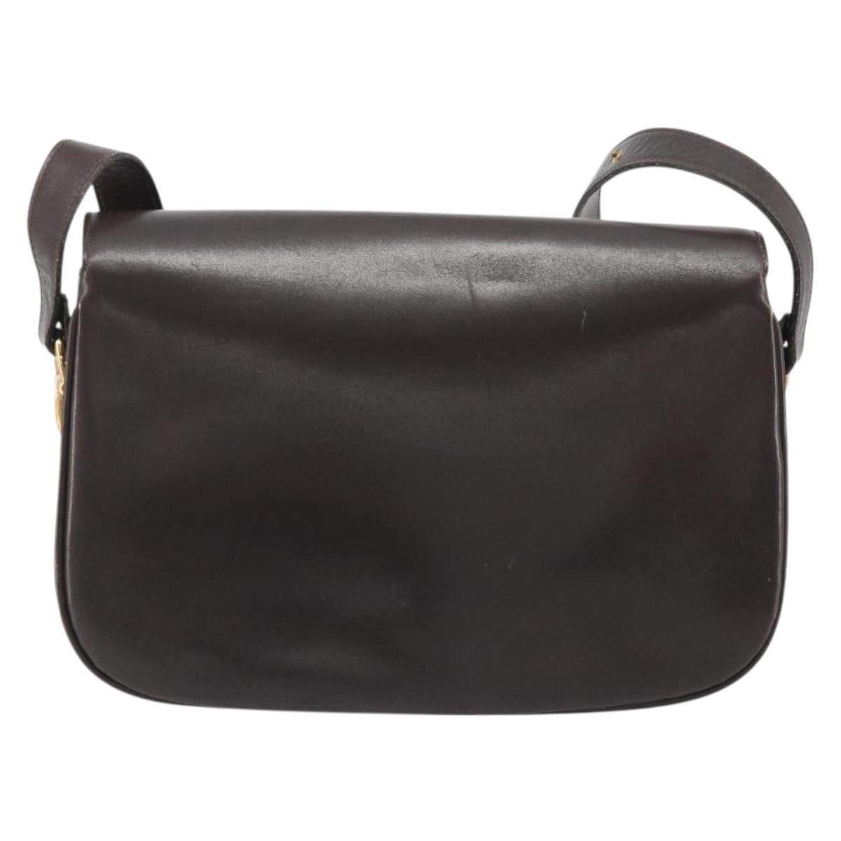 GUCCI Shoulder Bag Leather Brown Gold Auth ka4228