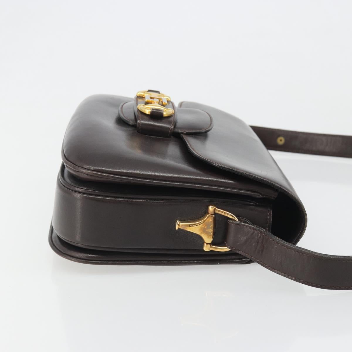 GUCCI Shoulder Bag Leather Brown Gold Auth ka4228