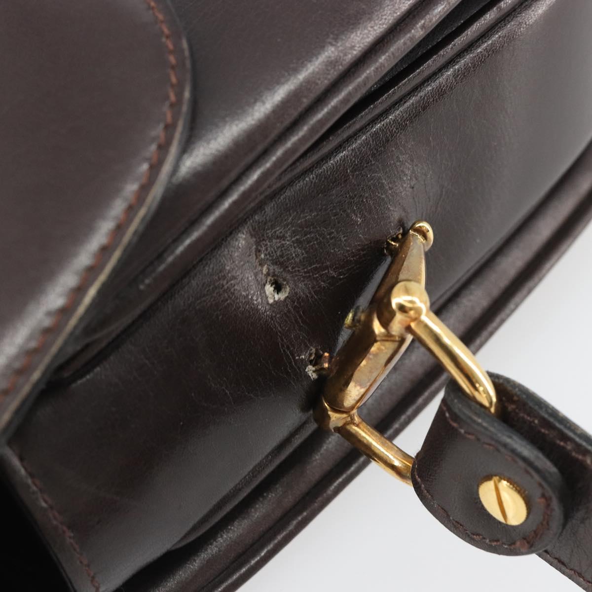 GUCCI Shoulder Bag Leather Brown Gold Auth ka4228