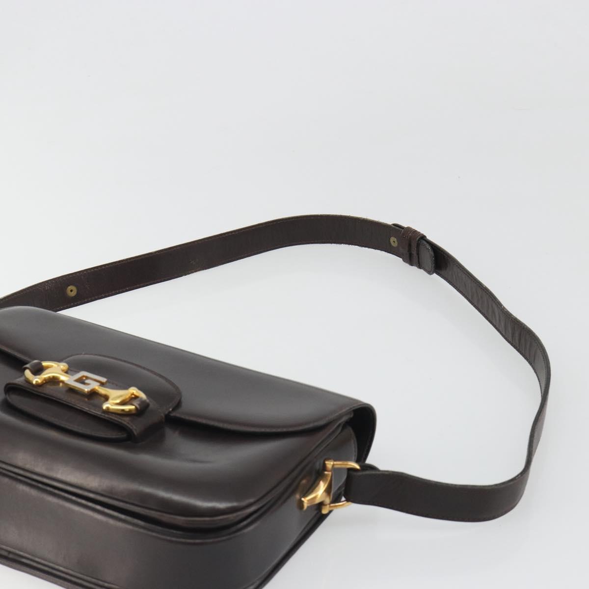 GUCCI Shoulder Bag Leather Brown Gold Auth ka4228