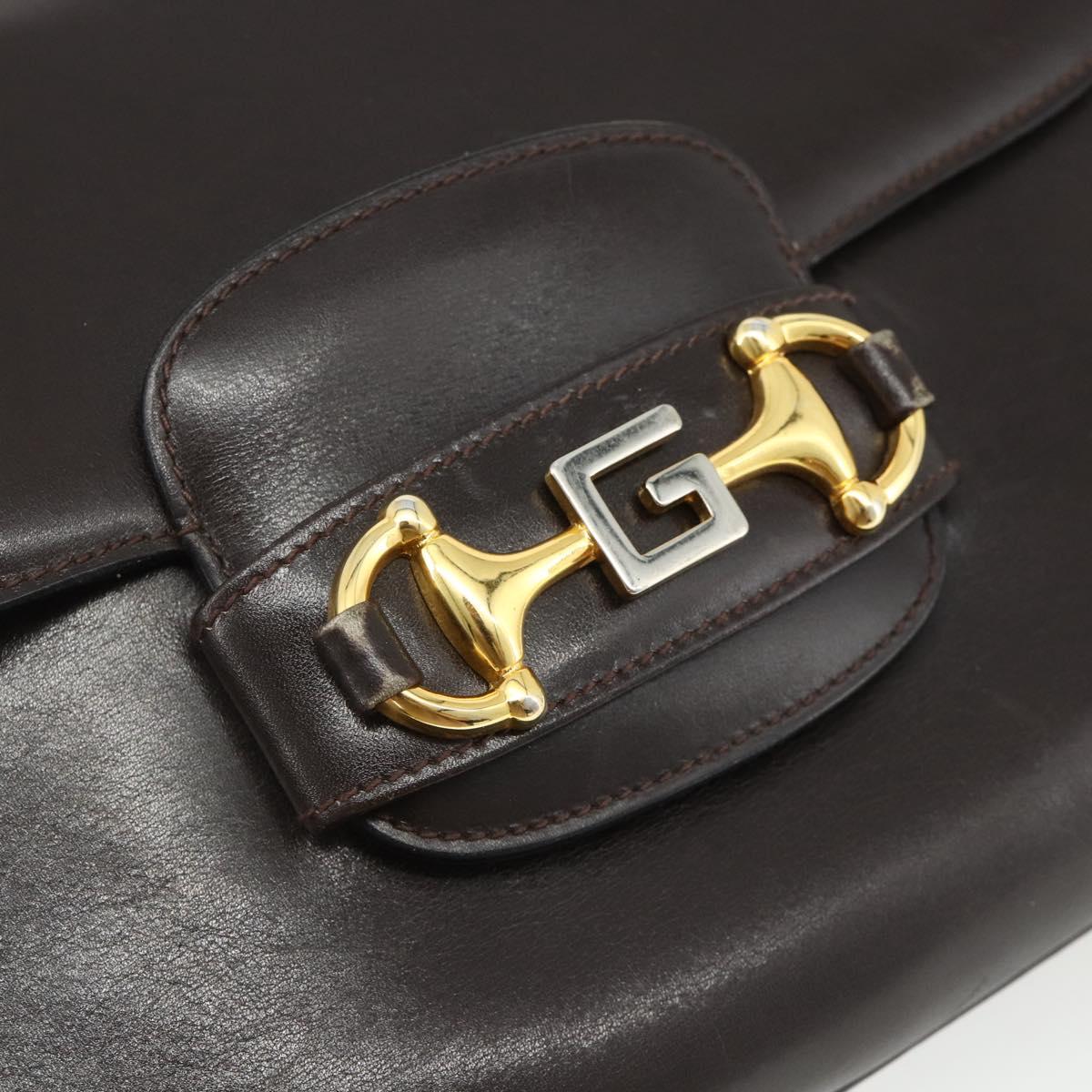 GUCCI Shoulder Bag Leather Brown Gold Auth ka4228A