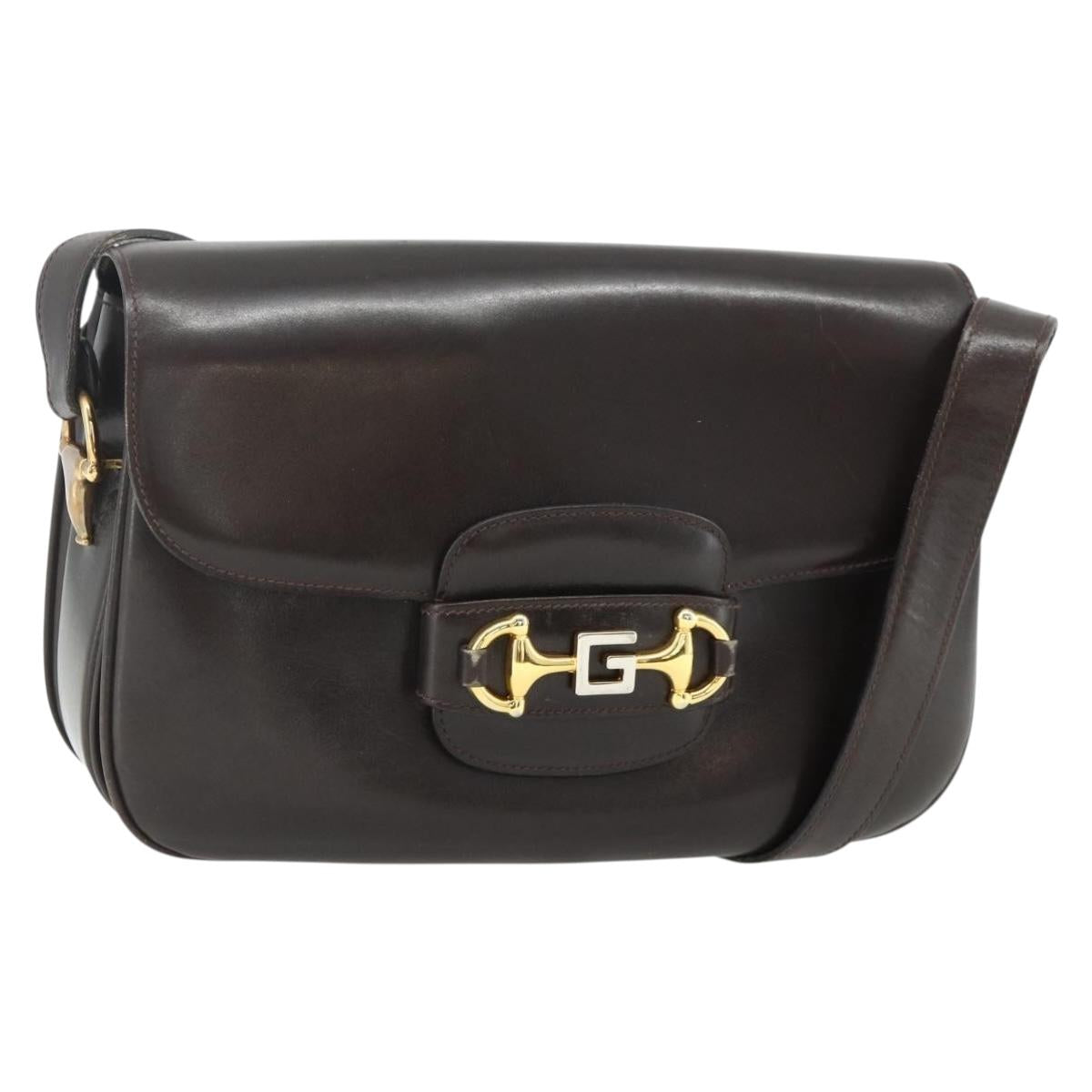 GUCCI Shoulder Bag Leather Brown Gold Auth ka4228A