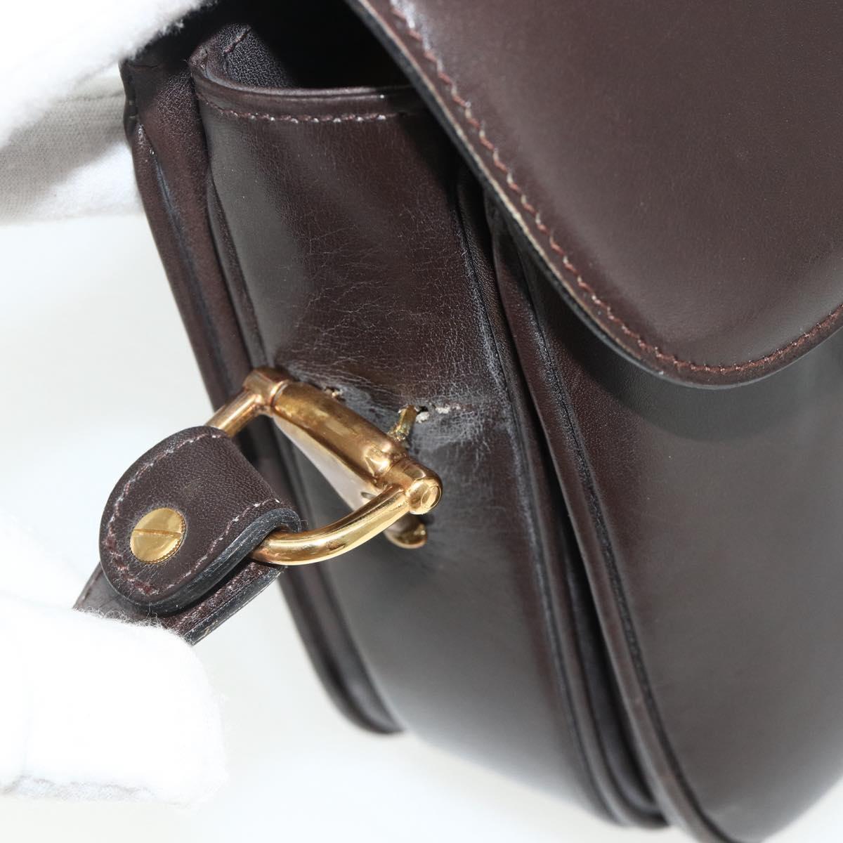 GUCCI Shoulder Bag Leather Brown Gold Auth ka4228A