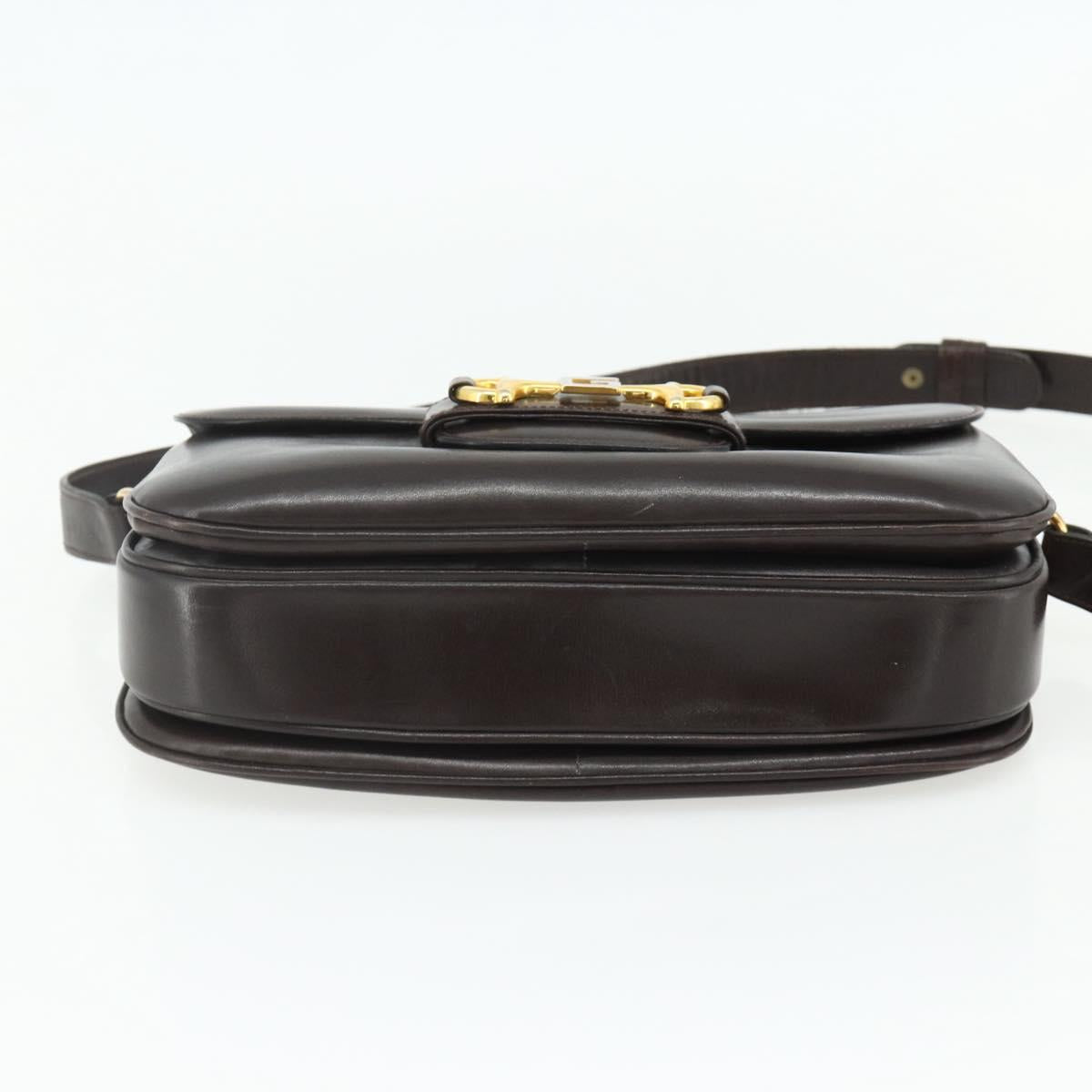 GUCCI Shoulder Bag Leather Brown Gold Auth ka4228A