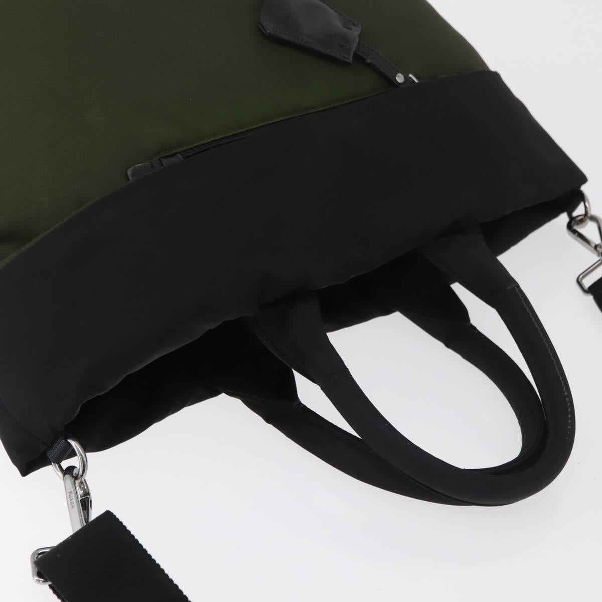 PRADA Hand Bag Nylon 2way Green Silver black Auth ka4229A