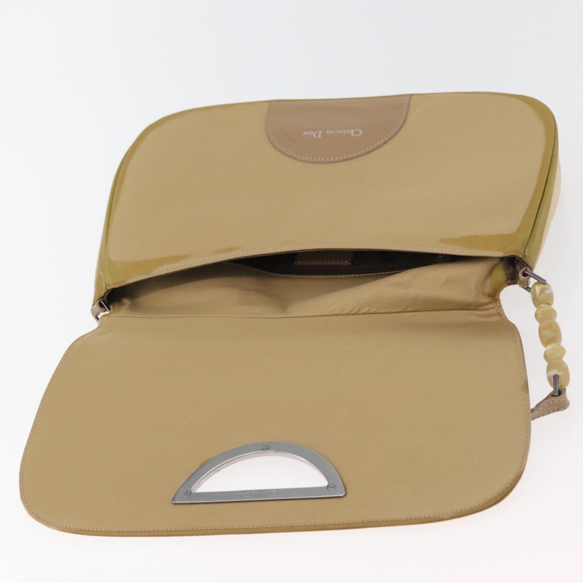 Christian Dior Maris Pearl Shoulder Bag Nylon Beige Silver Auth ka4231A