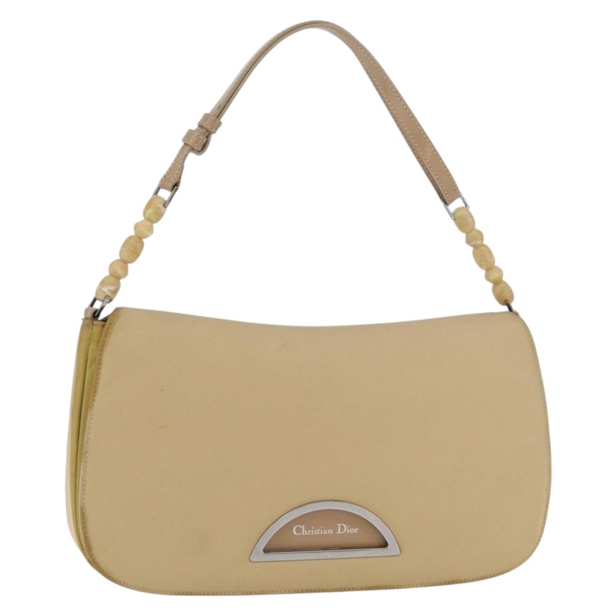Christian Dior Maris Pearl Shoulder Bag Nylon Beige Silver Auth ka4231A