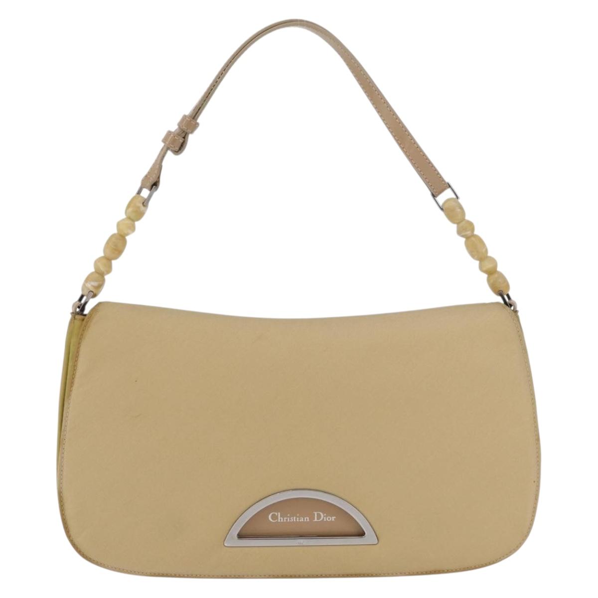Christian Dior Maris Pearl Shoulder Bag Nylon Beige Silver Auth ka4231A