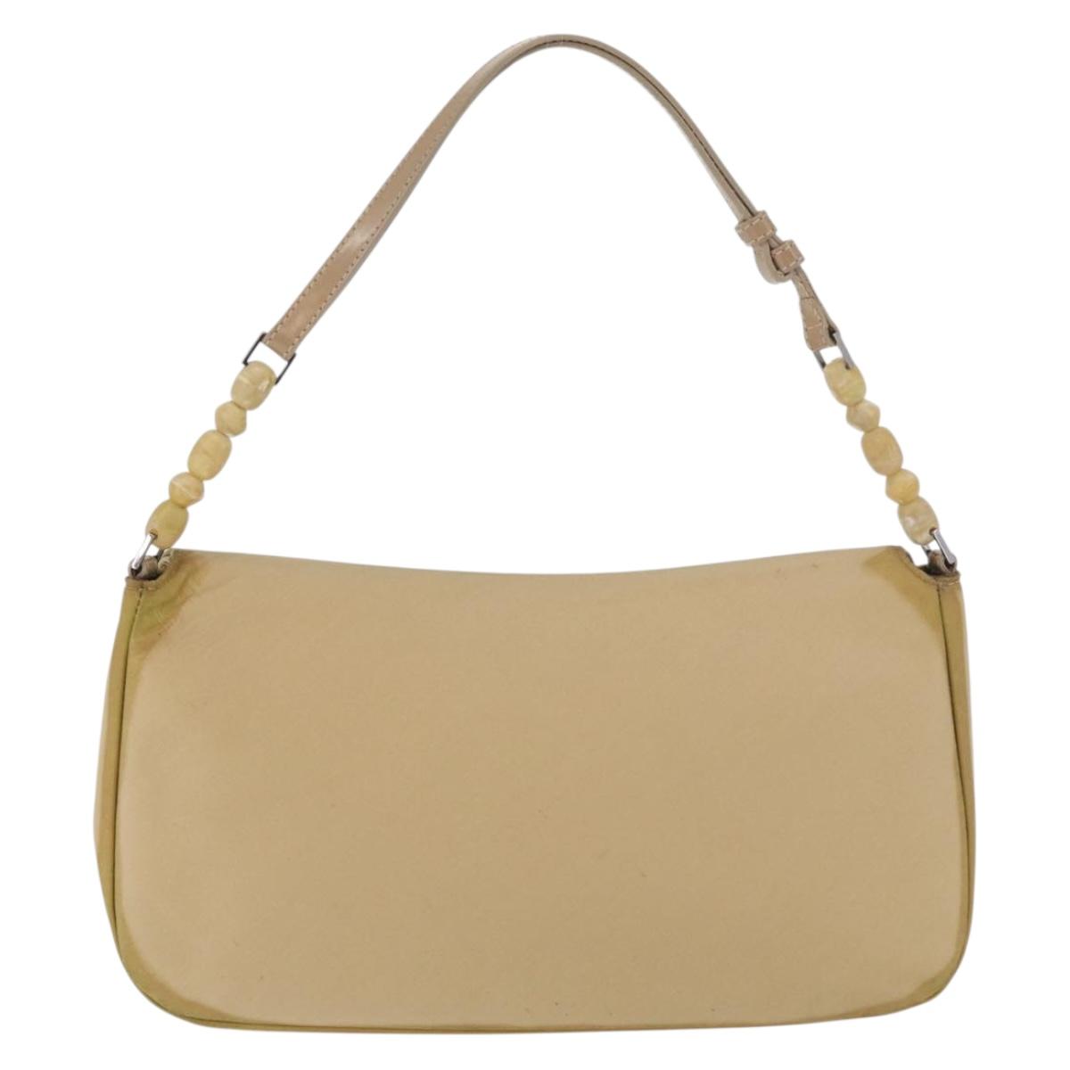 Christian Dior Maris Pearl Shoulder Bag Nylon Beige Silver Auth ka4231A