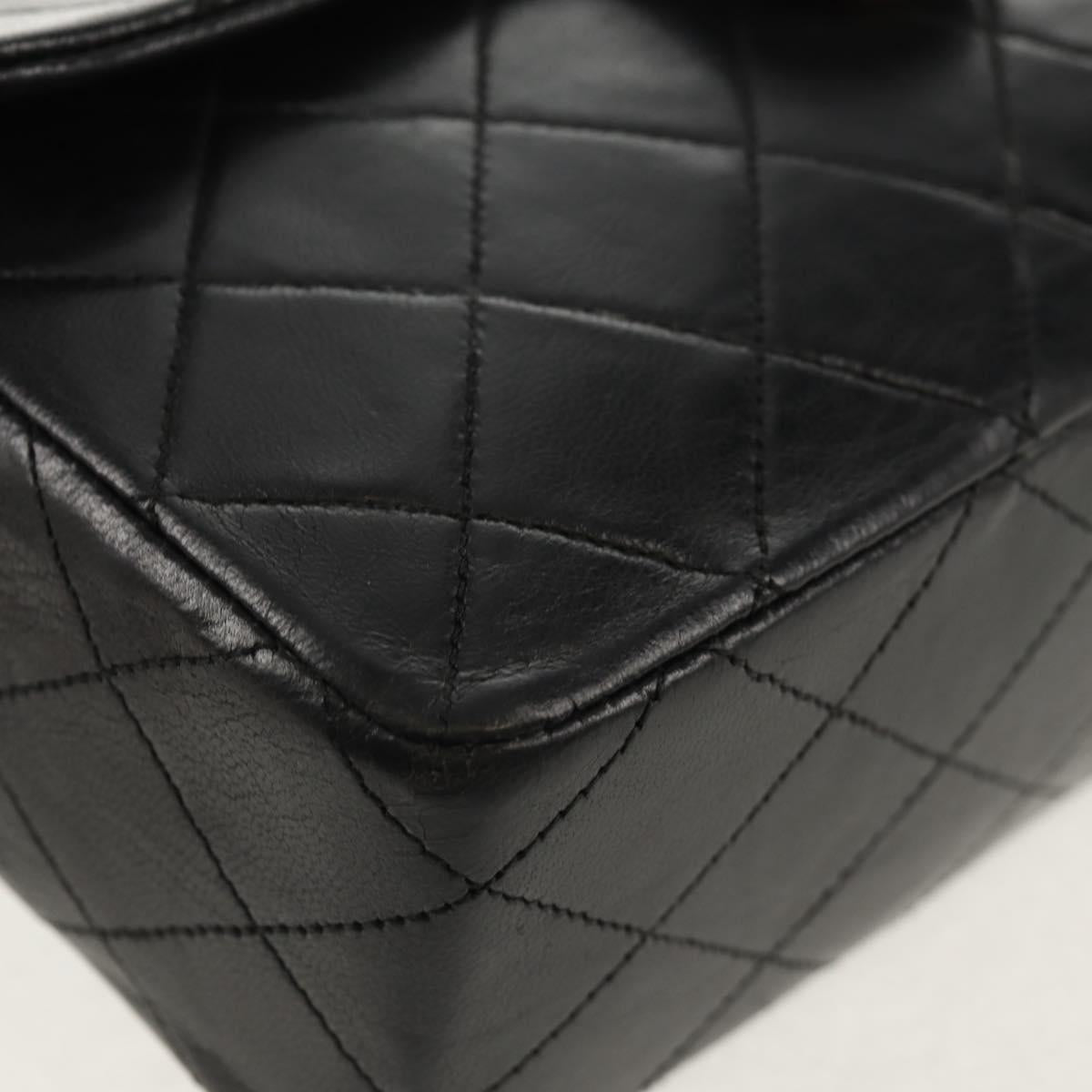 CHANEL Matelasse 20 Chain Shoulder Bag Lamb Skin Black Gold CC Auth ka423V