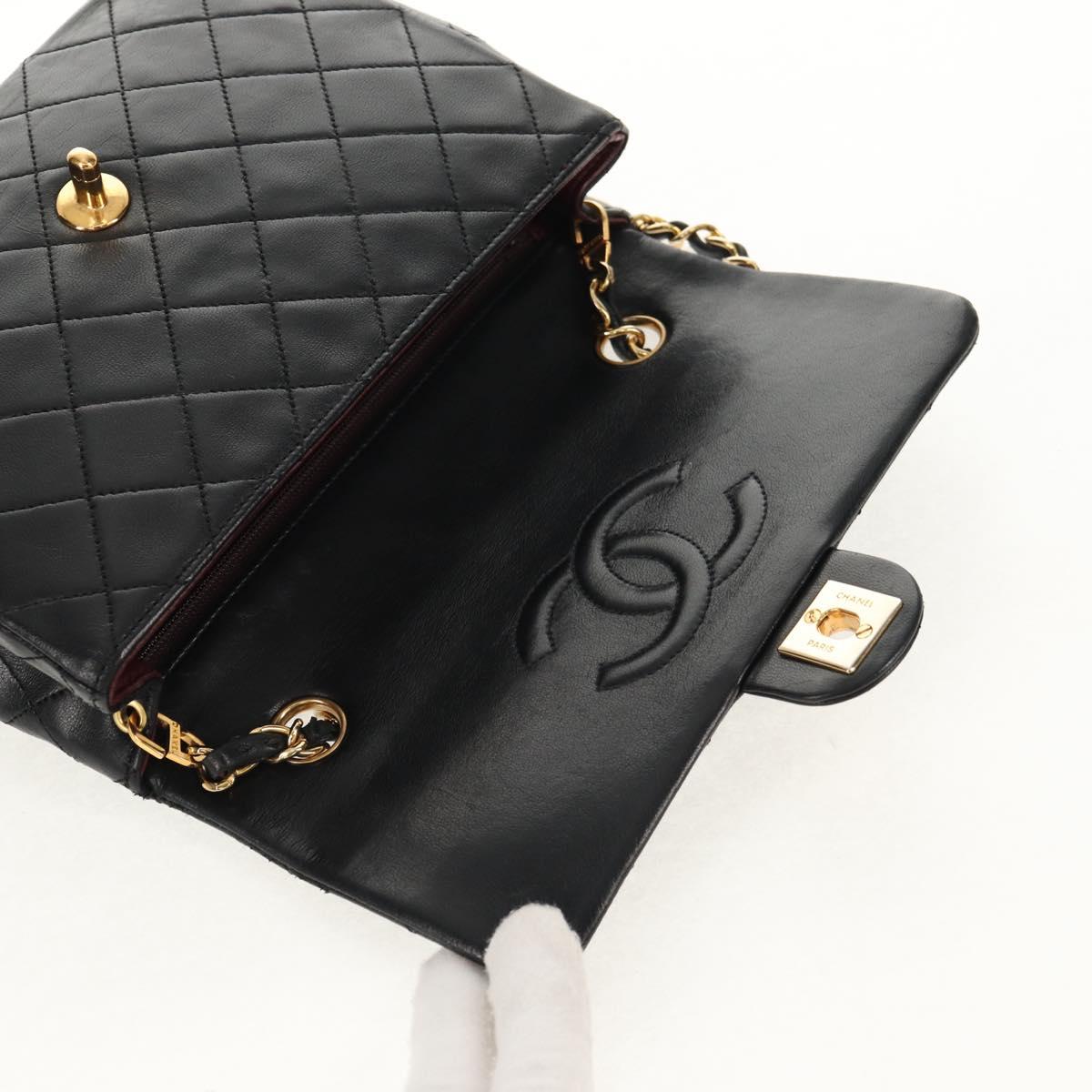 CHANEL Matelasse 20 Chain Shoulder Bag Lamb Skin Black Gold CC Auth ka423V