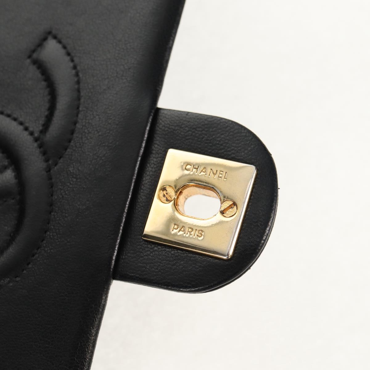 CHANEL Matelasse 20 Chain Shoulder Bag Lamb Skin Black Gold CC Auth ka423V