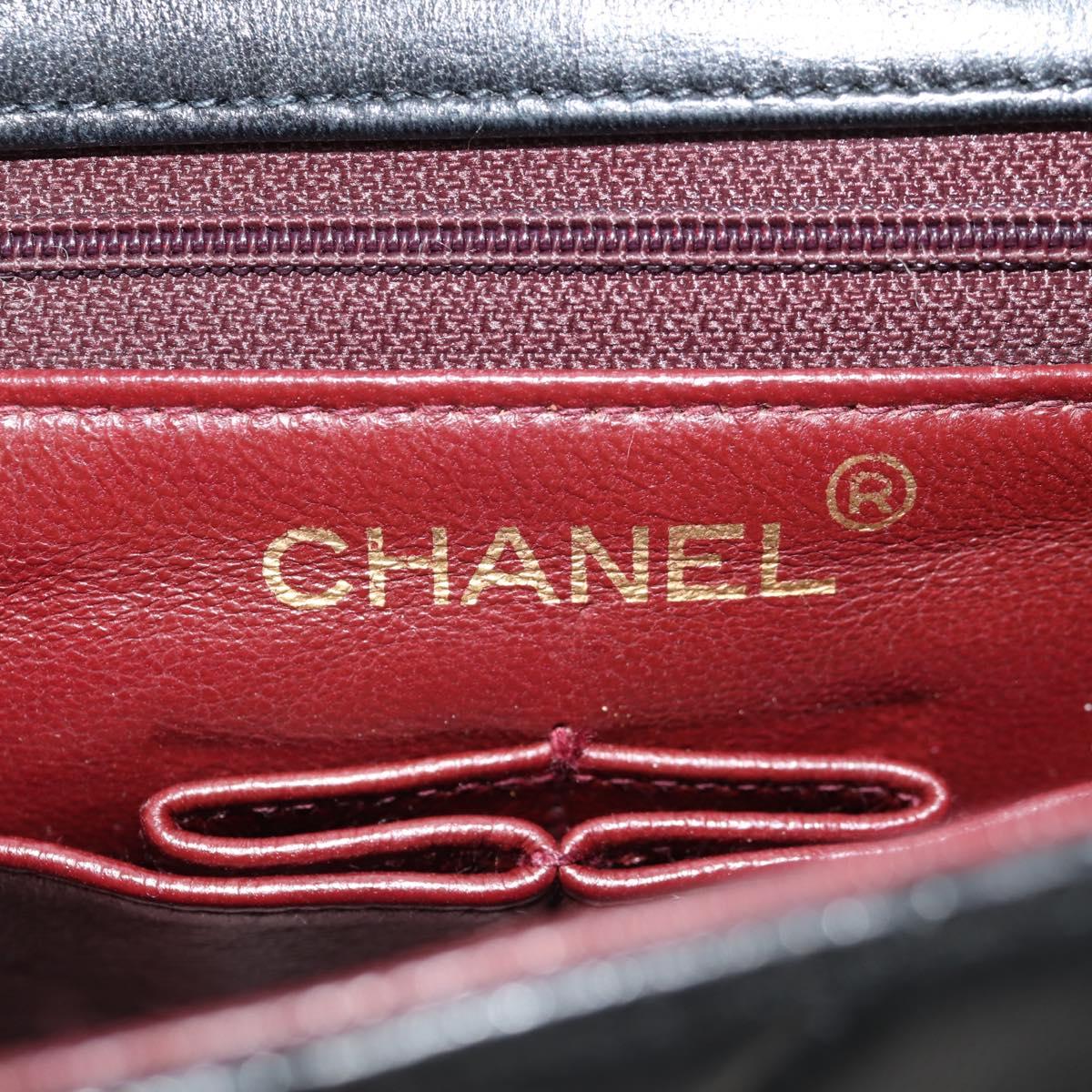 CHANEL Matelasse 20 Chain Shoulder Bag Lamb Skin Black Gold CC Auth ka423V