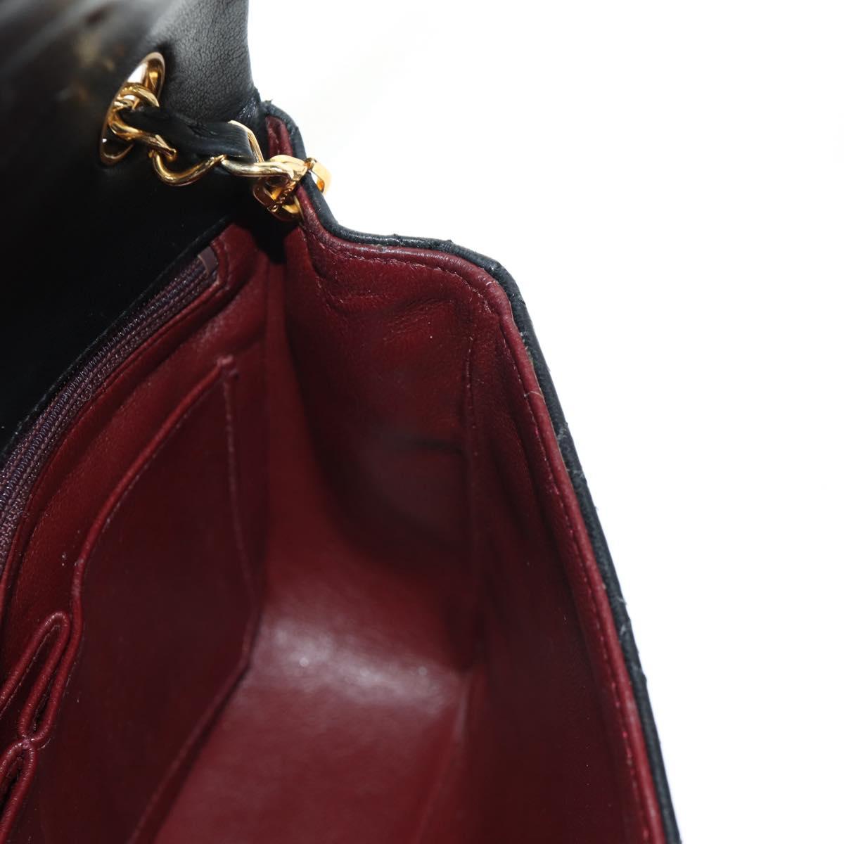 CHANEL Matelasse 20 Chain Shoulder Bag Lamb Skin Black Gold CC Auth ka423V