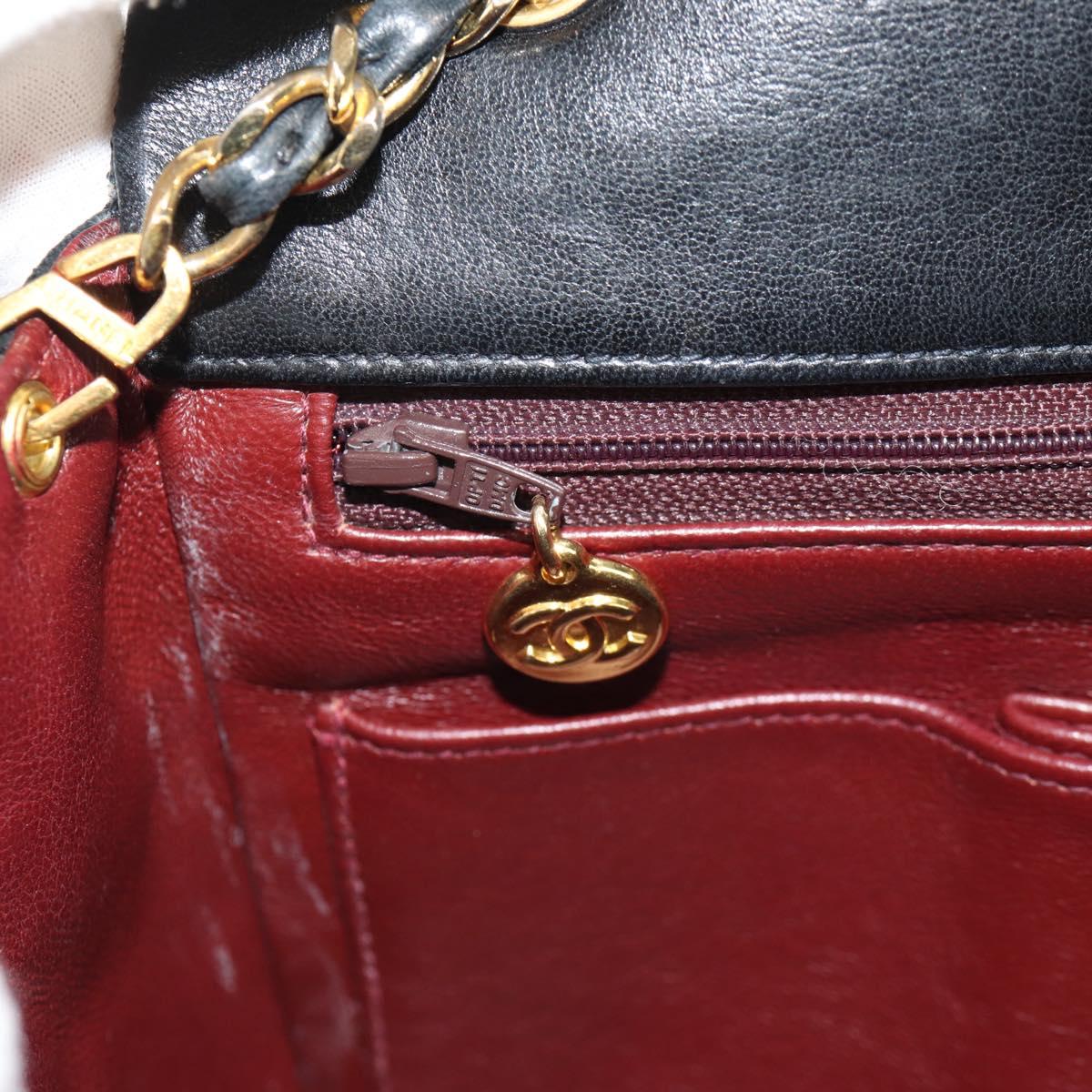 CHANEL Matelasse 20 Chain Shoulder Bag Lamb Skin Black Gold CC Auth ka423V