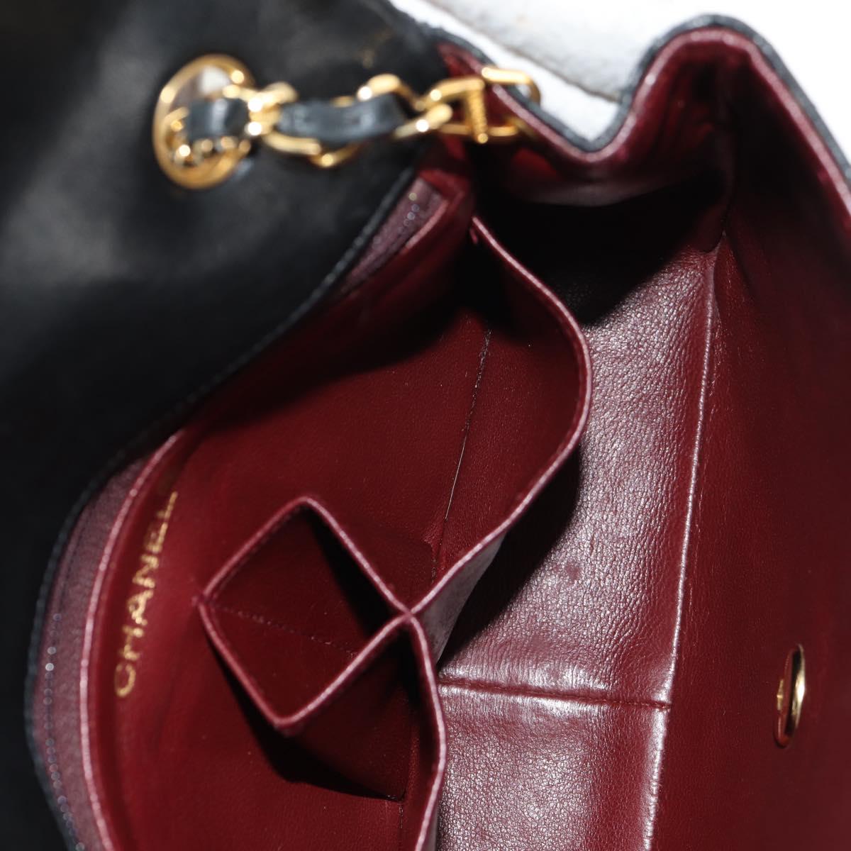 CHANEL Matelasse 20 Chain Shoulder Bag Lamb Skin Black Gold CC Auth ka423V