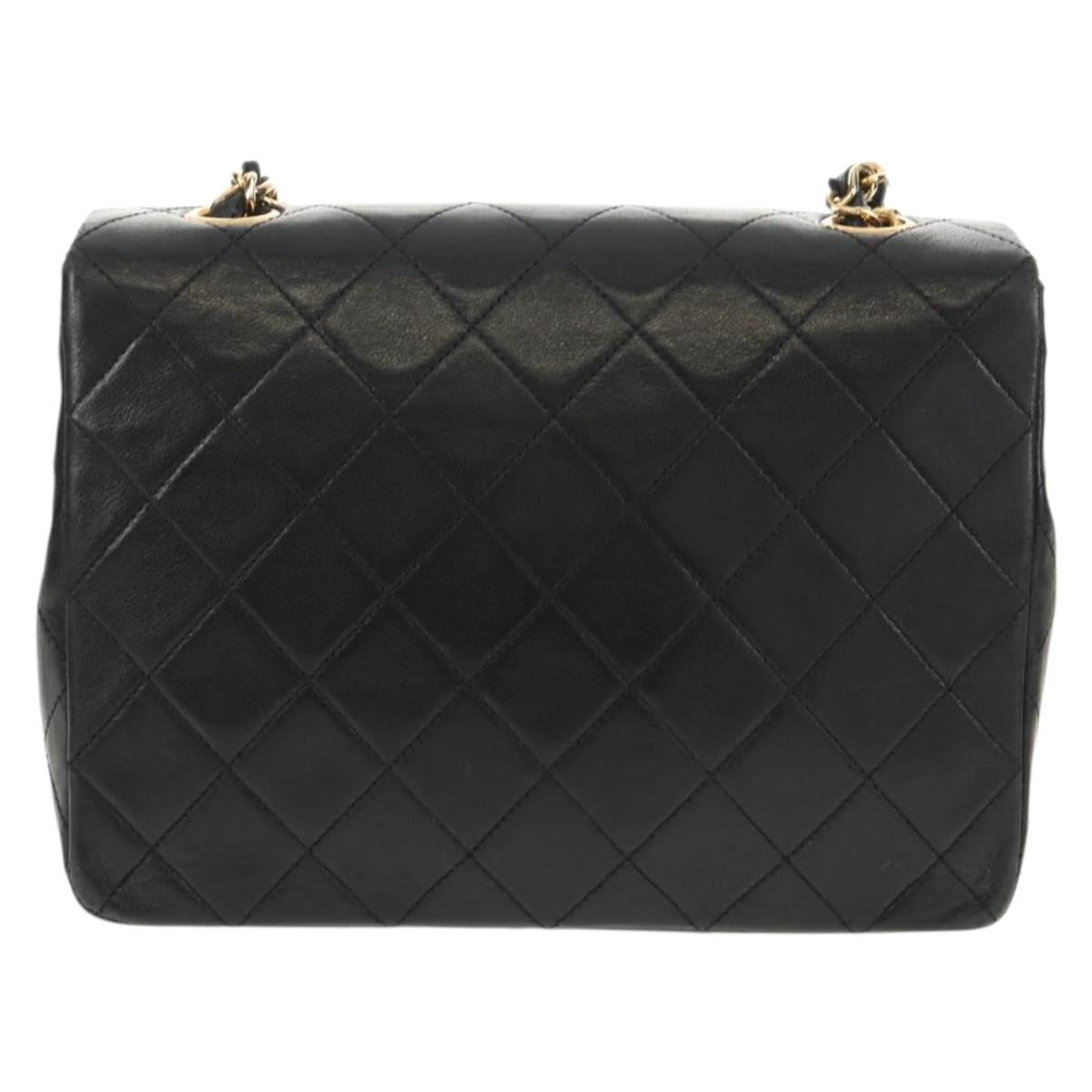 CHANEL Matelasse 20 Chain Shoulder Bag Lamb Skin Black Gold CC Auth ka423V