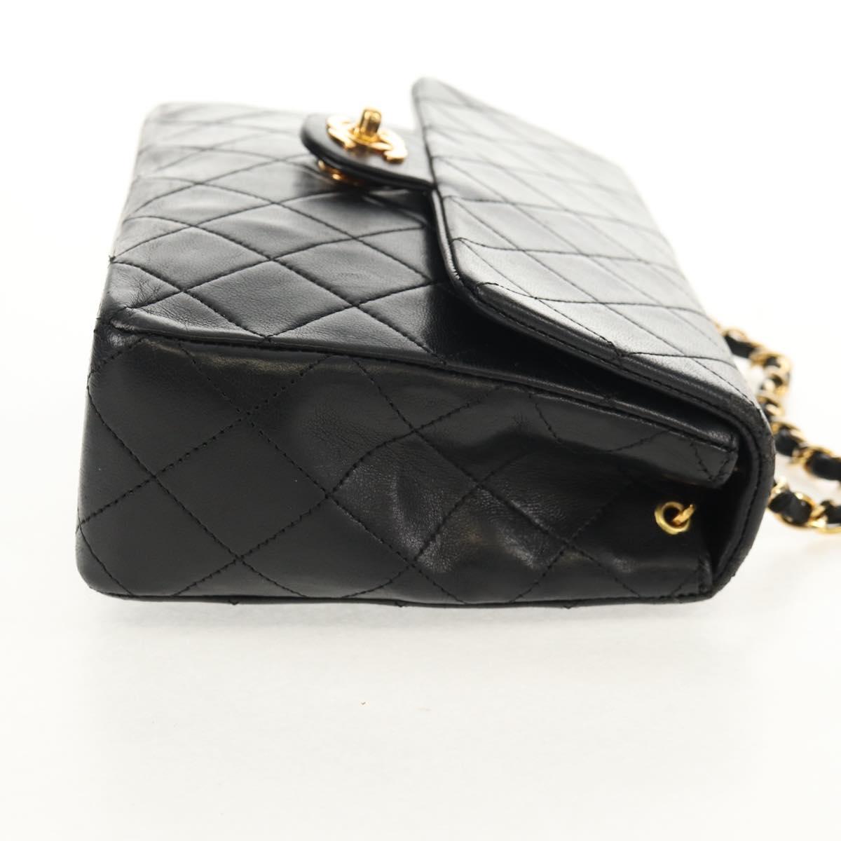 CHANEL Matelasse 20 Chain Shoulder Bag Lamb Skin Black Gold CC Auth ka423V