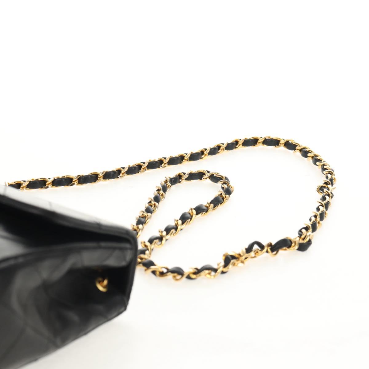 CHANEL Matelasse 20 Chain Shoulder Bag Lamb Skin Black Gold CC Auth ka423V