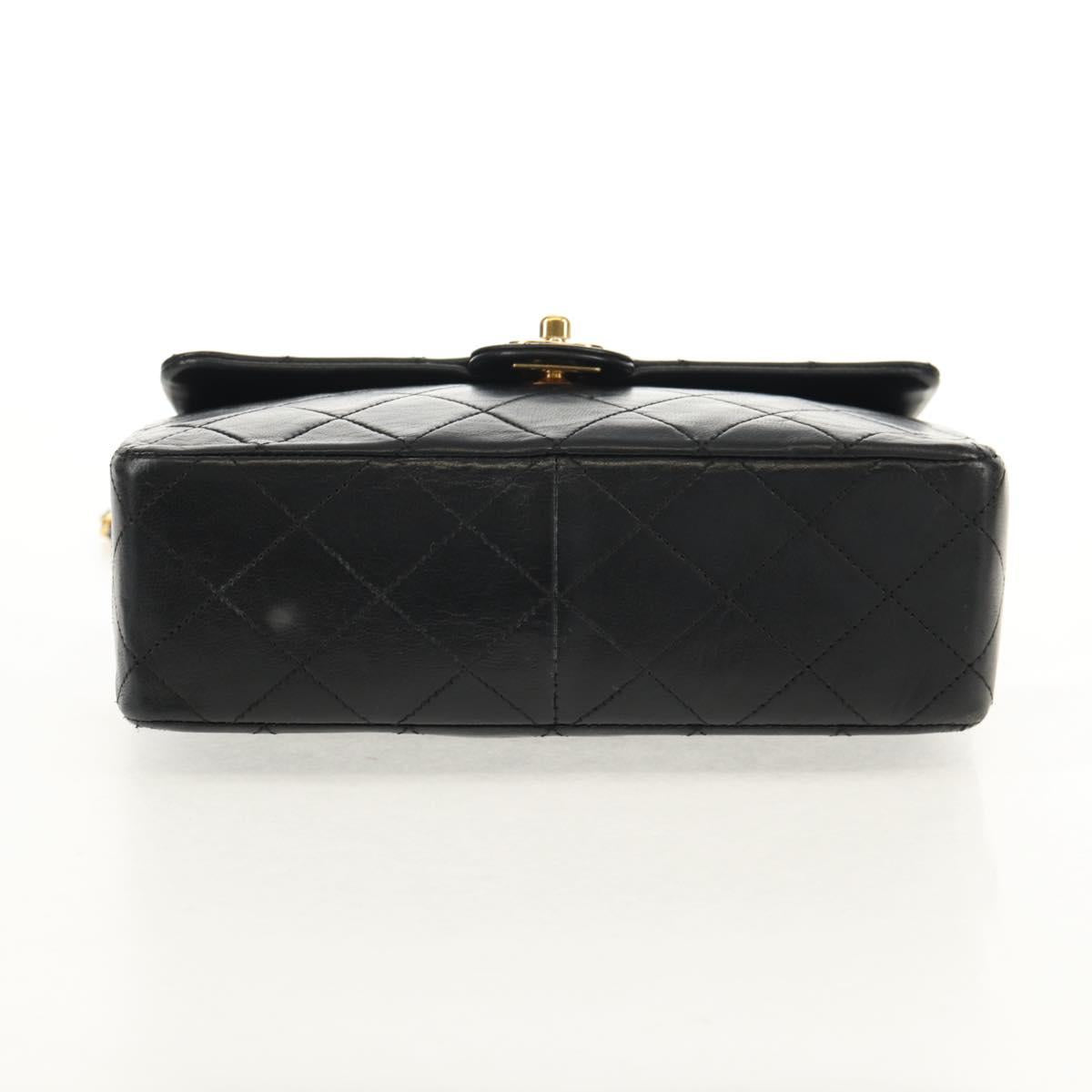 CHANEL Matelasse 20 Chain Shoulder Bag Lamb Skin Black Gold CC Auth ka423V