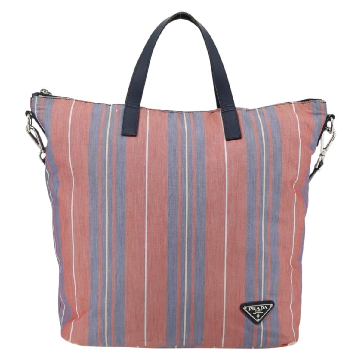 PRADA Hand Bag Canvas Leather 2way Multicolor Silver Auth ka4243