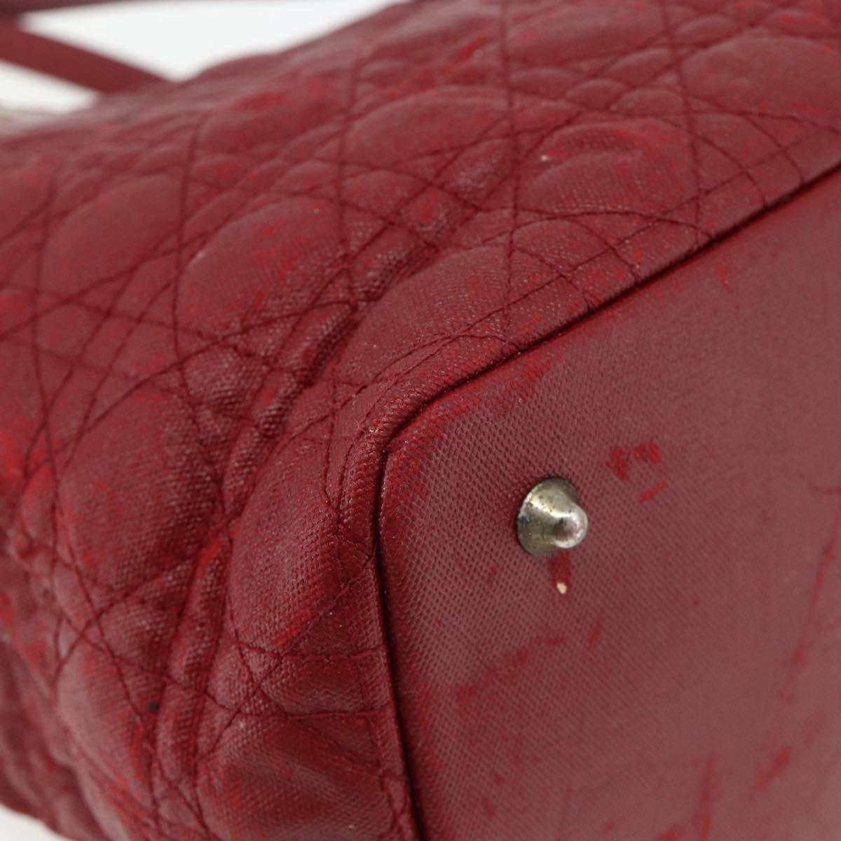 Christian Dior Canage Tote Bag Coated Canvas Red Silver Auth ka4249